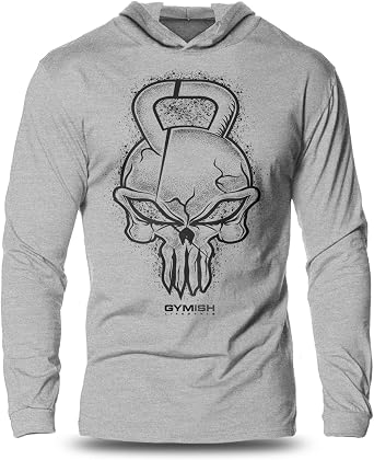 Gymish Lifestyle Bodybuilder Gym Reaper Skull Full Sleeves Lightweight Workout Hooded for Mens