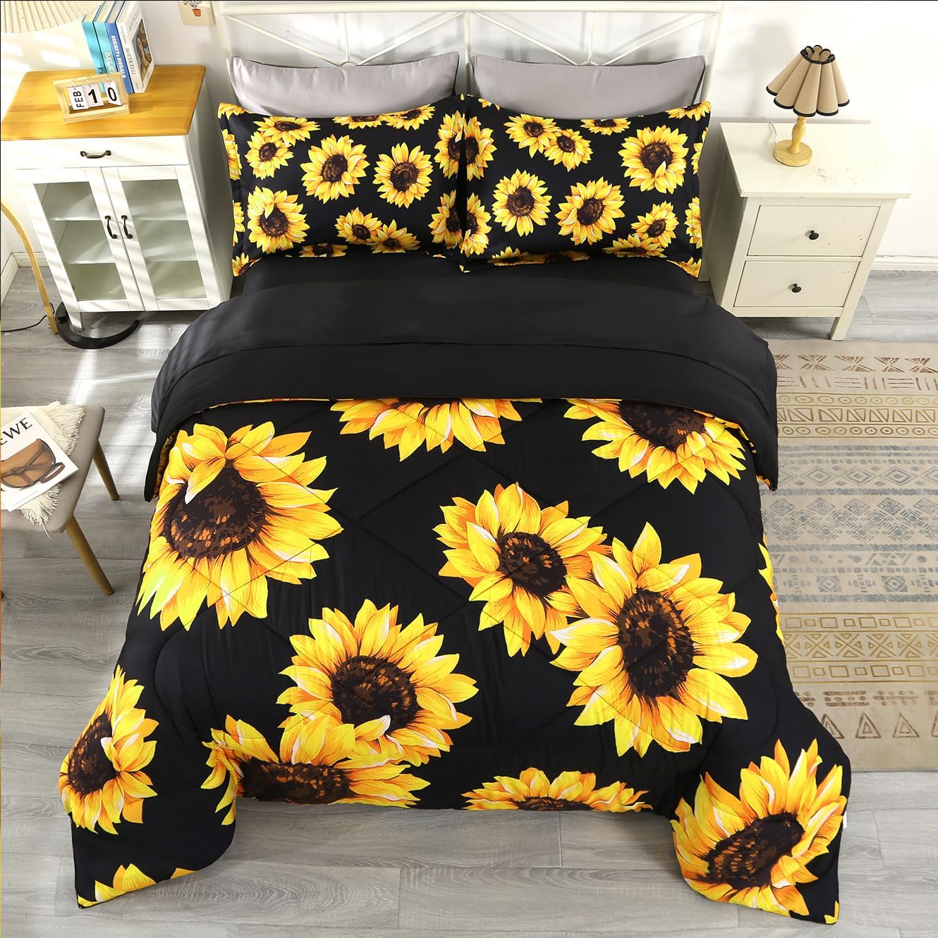 Wowelife Sunflower Bedding Set - 5 Piece Floral Bag in a Bag, Full Size Comforter Set for Girls with Comforter, Flat Sheet, Fitted Sheet and 2 Pillowcases - Image 3
