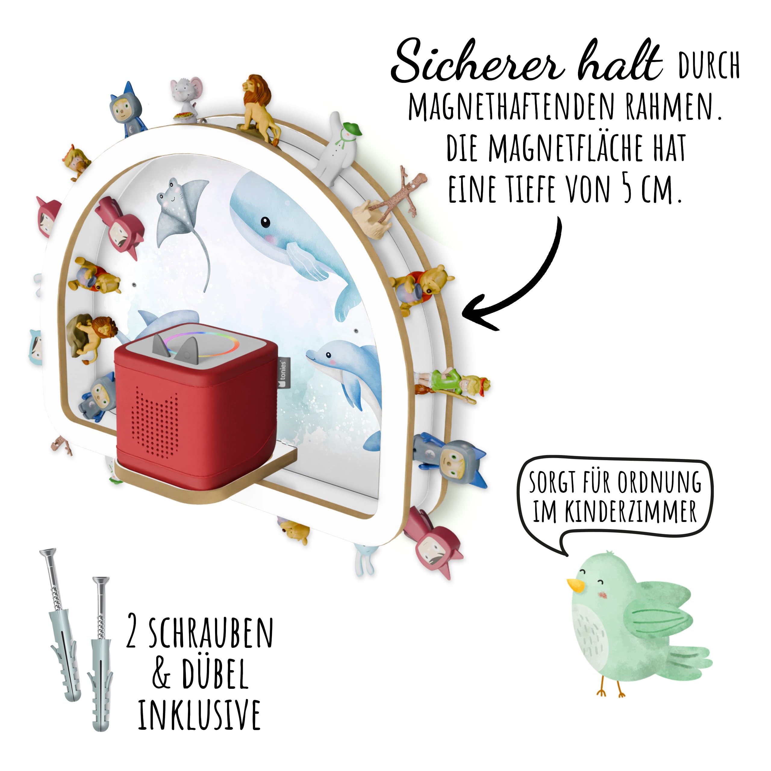 Holzura Tonie Regal Personalisiert, Magnetischer Rahmen Toniebox Regal für Tonies und Toniebox 2, Regenbogen
