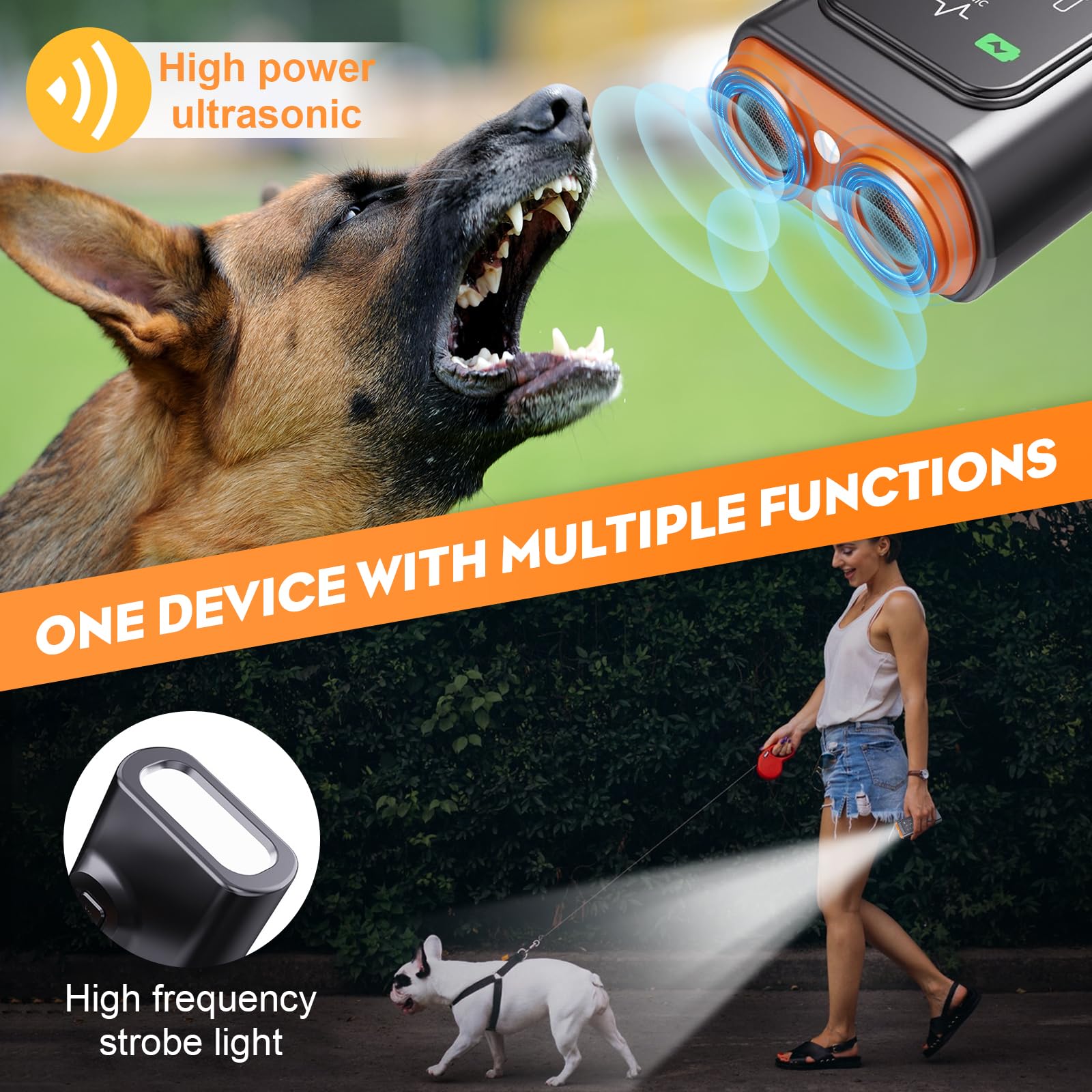 Dispositivo Anti-Abbaio Cani A Ultrasuoni - Ricaricabile, 3 Modalità, Portata 15 M - Foto 7