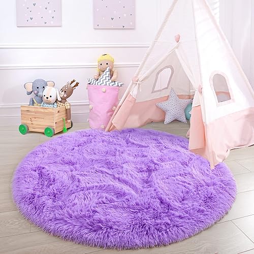 Miniatura 3 de junovo - Alfombra redonda y esponjosa para niños y niñas, de castillo de princesa, de felpa lanuda, para dormitorio, habitación de bebé, sala de