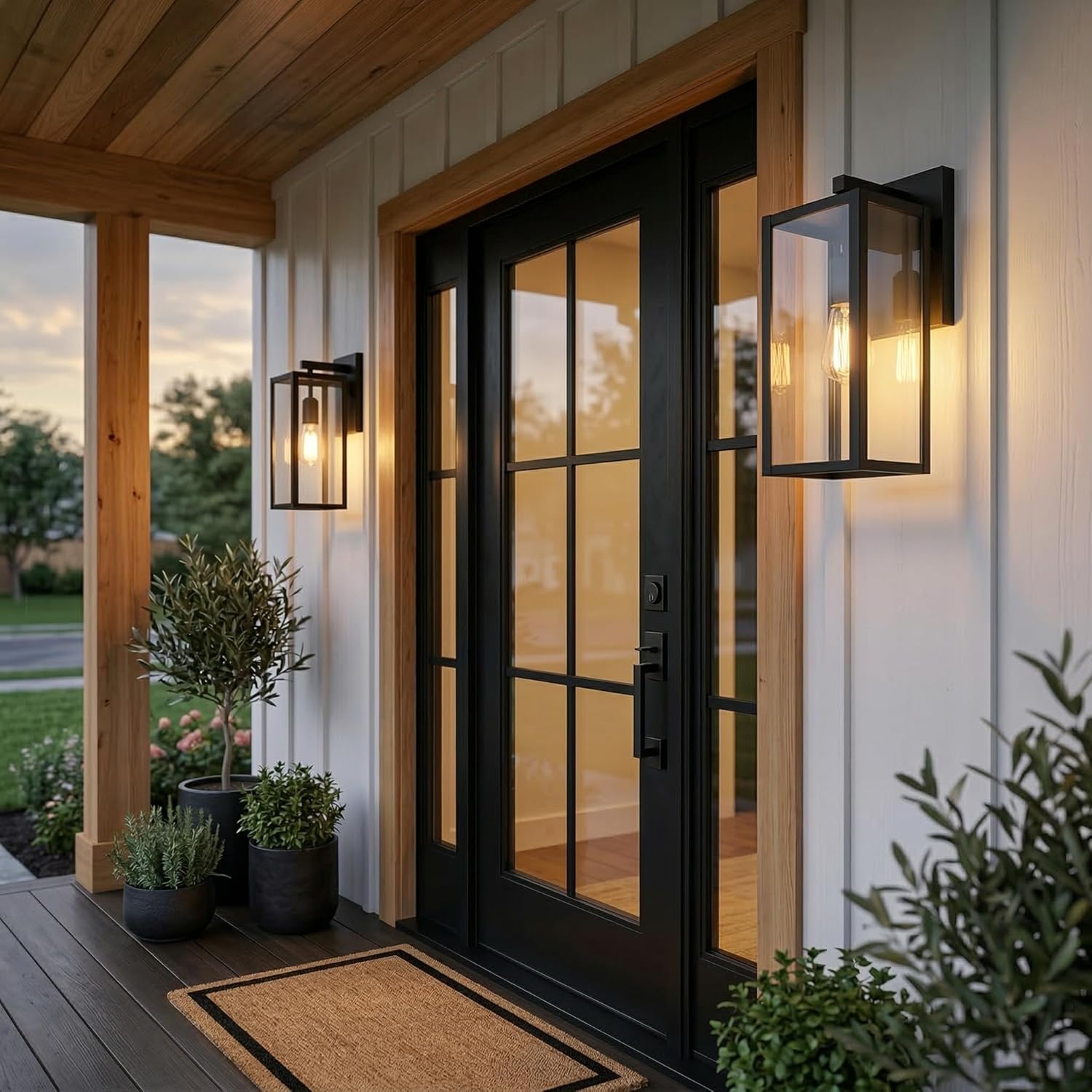 globe electric 44176 1-light outdoor/indoor wall sconce, matte black finish, clear glass shade, weather-resistant modern exterior light