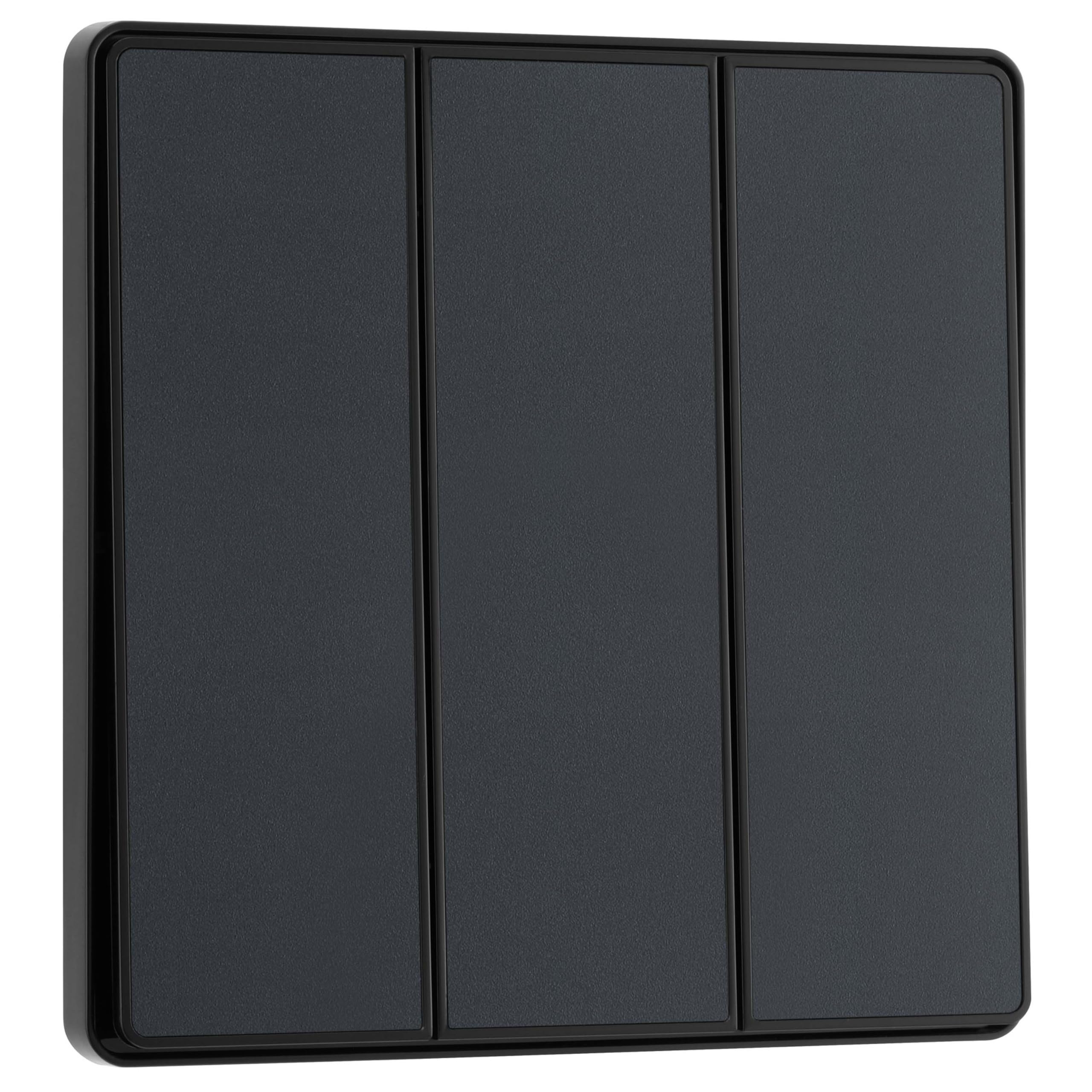 BG Electrical Triple Wall Light Switch, 2-Way, Edge-to-Edge Rockers, Screwless Appearance, Round Edges, Evolve, Matt Grey
