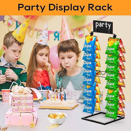 Miniatura 9 de TJ.MOREE Soporte de exhibición de chips, soporte para bolsa de chips para fiesta, 3 filas, 48 clips, colgador de aperitivos para encimera, estante
