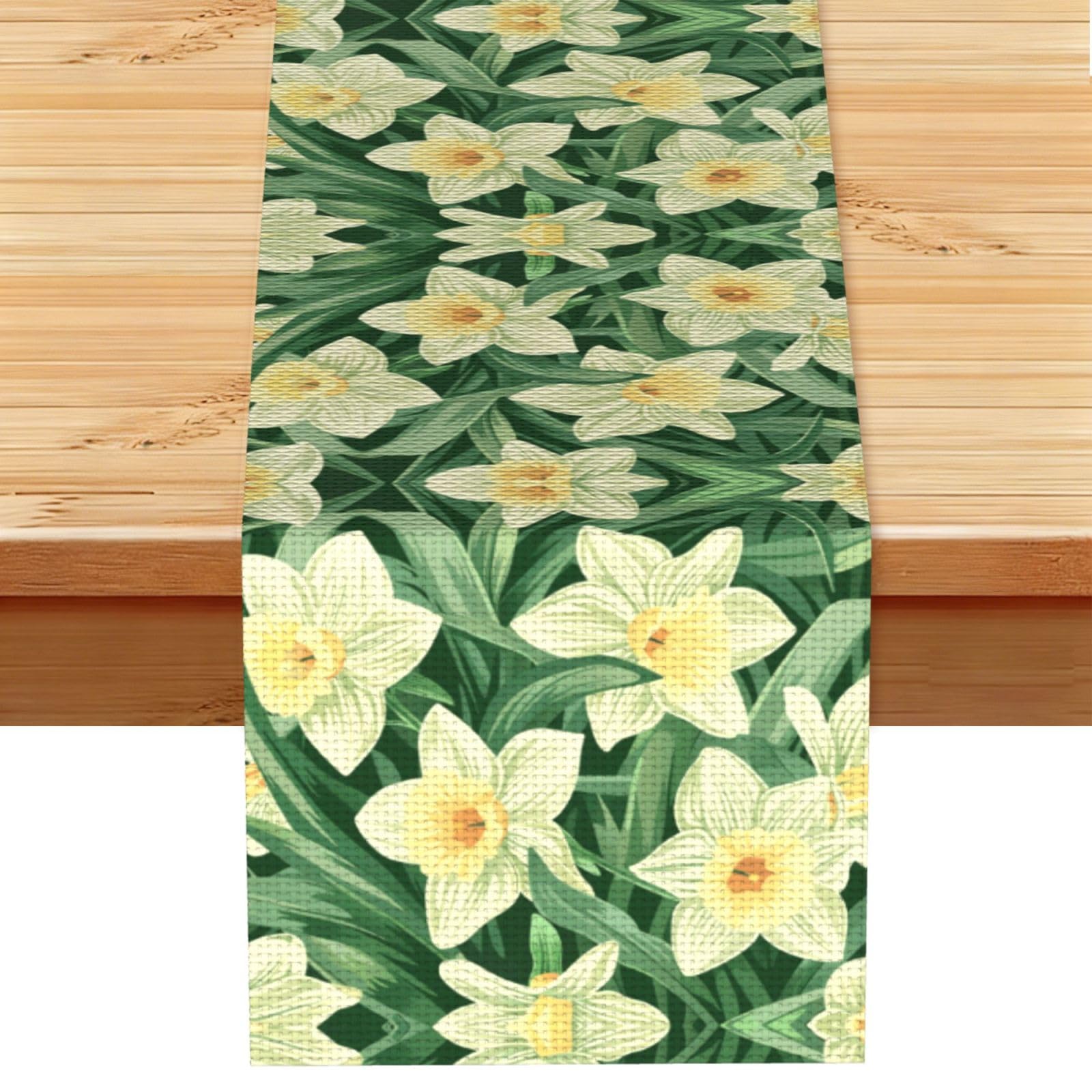Bright Yellow Daffodil Printed Table Runner 13 x 72, Wrinkle Resistant Decor for Dining Table Coffee Table Fireplace