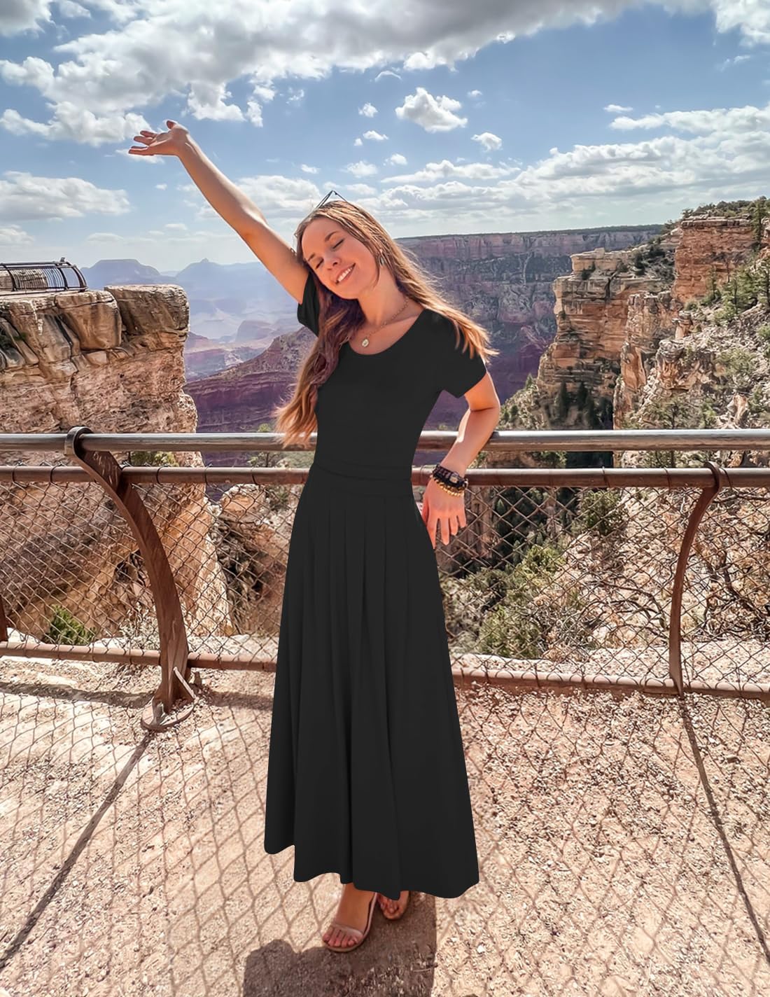 ZESICA Women's Summer Short Sleeve Maxi Dress 2026 Casual Crewneck Pleated A Line Flowy Long Dresses with Pockets - Image 5