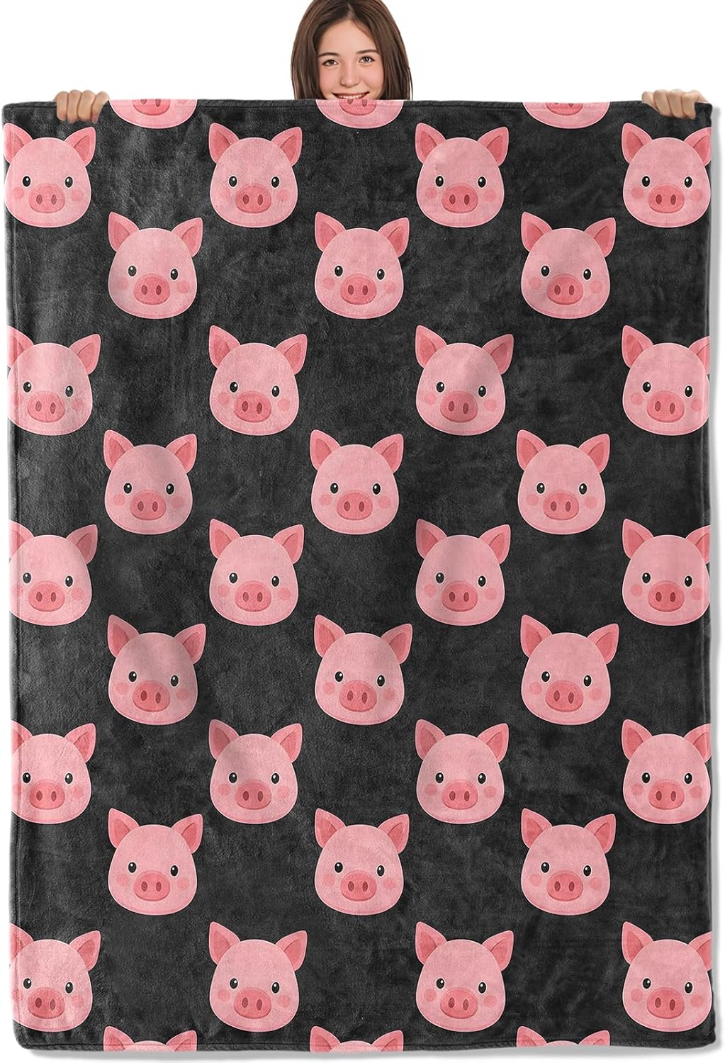 Cute Pig Blanket, Soft Cozy Lightweight Flannel Throw Blanket for Living Room Bedroom Travel Home, Cartoon Playful Decor, 50x60 Inch, Farm Animal Blankets Gifts for Women Kids Girls