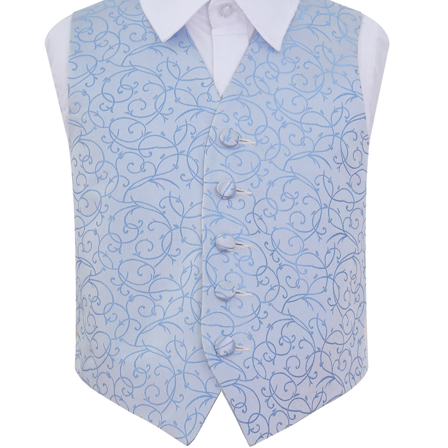 DQT Boys Swirl Floral Jacquard Wedding Waistcoat for Page Boy and Formal Suit - Baby Blue 13-14 Years 34"