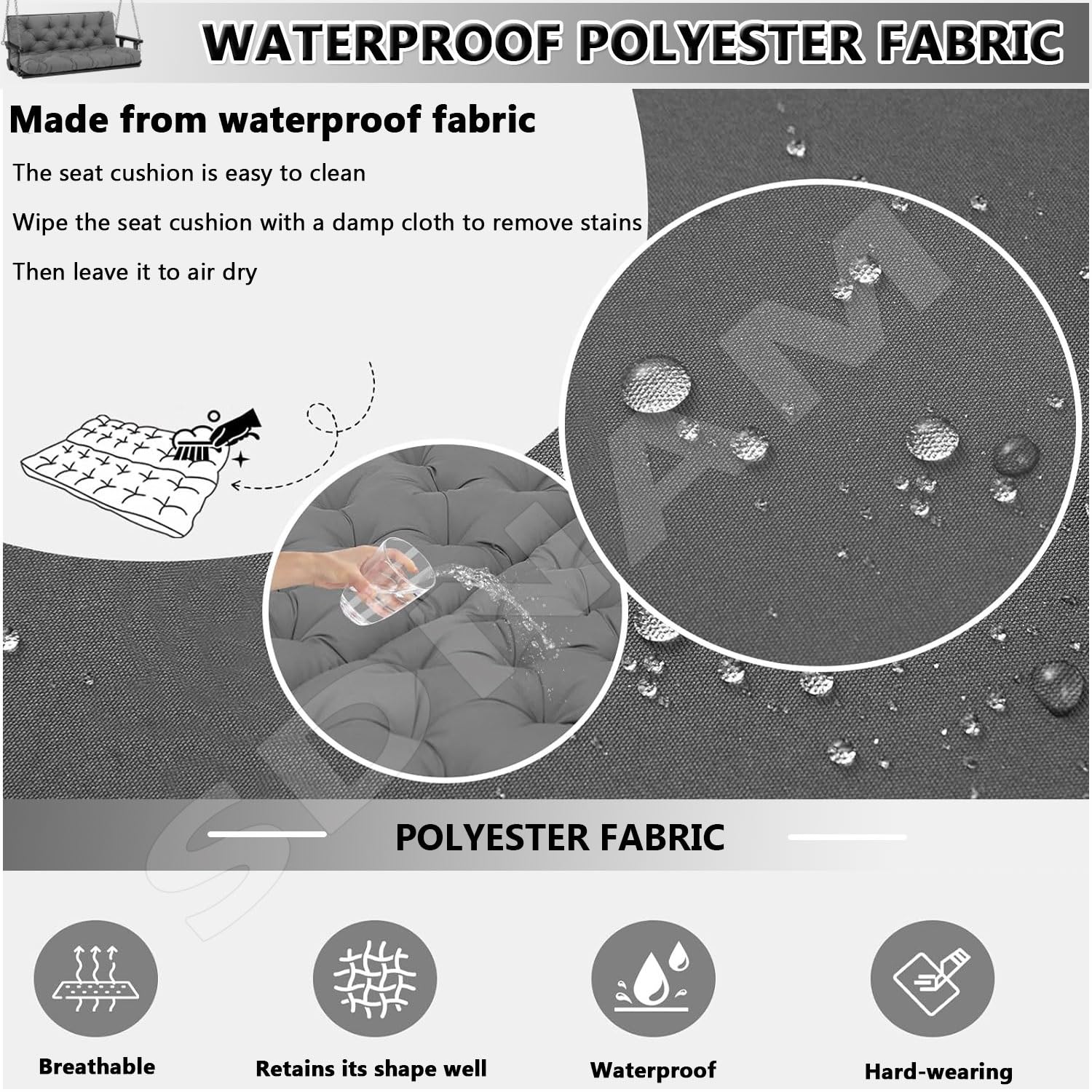 Cuscino per Amaca da Giardino, Copertura Impermeabile in Poliestere con, 8 Lacci di Fissaggio, Cuscino di Ricambio per Terrazzo, Giardino e Interno, Cuscino(Q1,120X100CM/47X39IN)