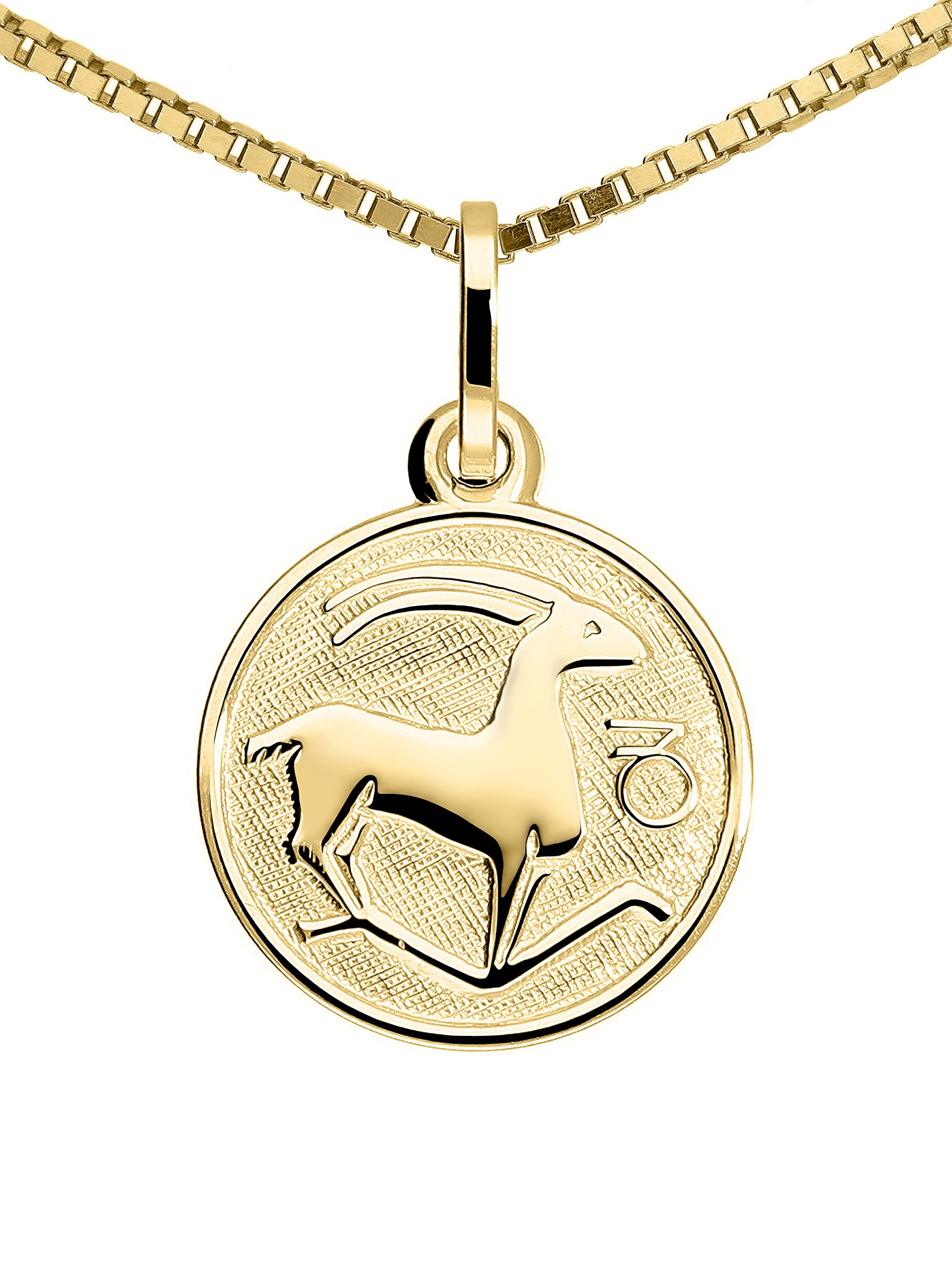 My Gold Pendentif Signe du Zodiaque Capricorne (Sans Chaîne) Or Jaune Or Véritable 333 (8 Carats) Ø 12mm Rond Signes du Zodiaque Zodiaque rond A-06017-G303-Ste