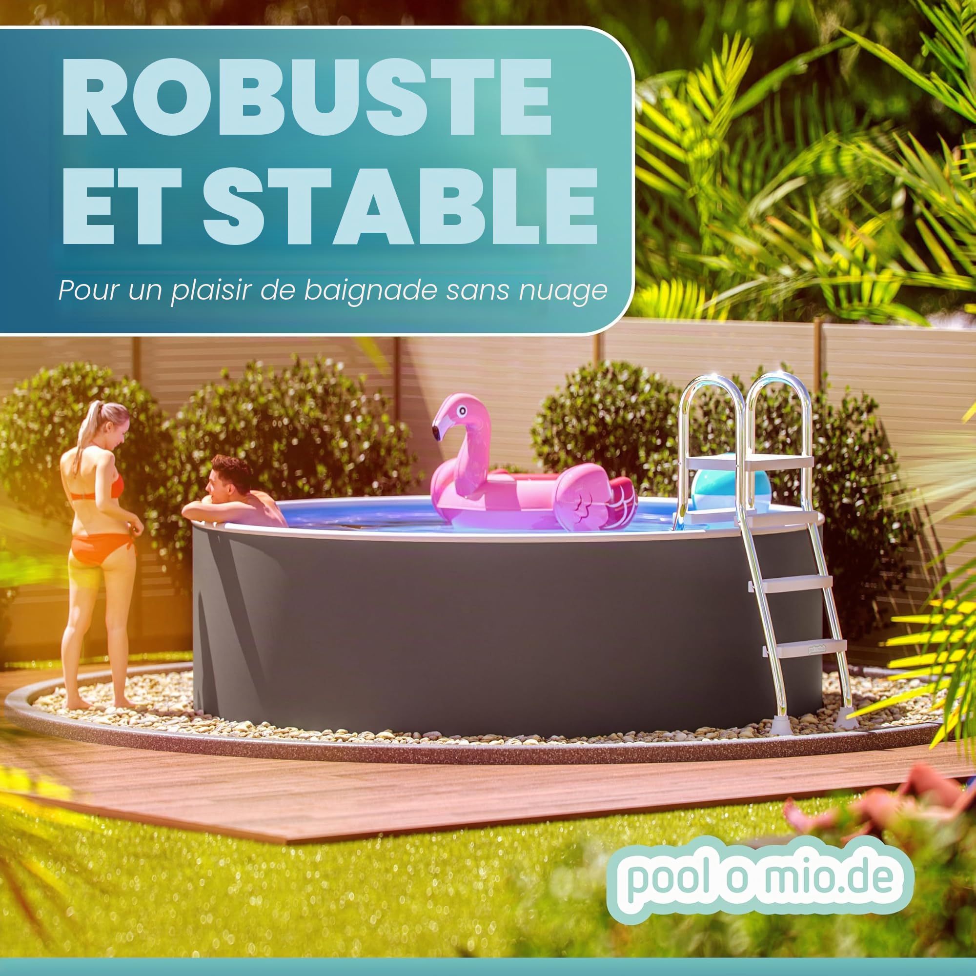 poolomio® Piscine Ronde à Paroi en Acier 460 x 120 cm Graphite/Blanc | Robuste Pour Jardin Hors Sol ou Encastrable | Kit Complet avec Film Intérieur 0,5 mm, Skimmer et Buse