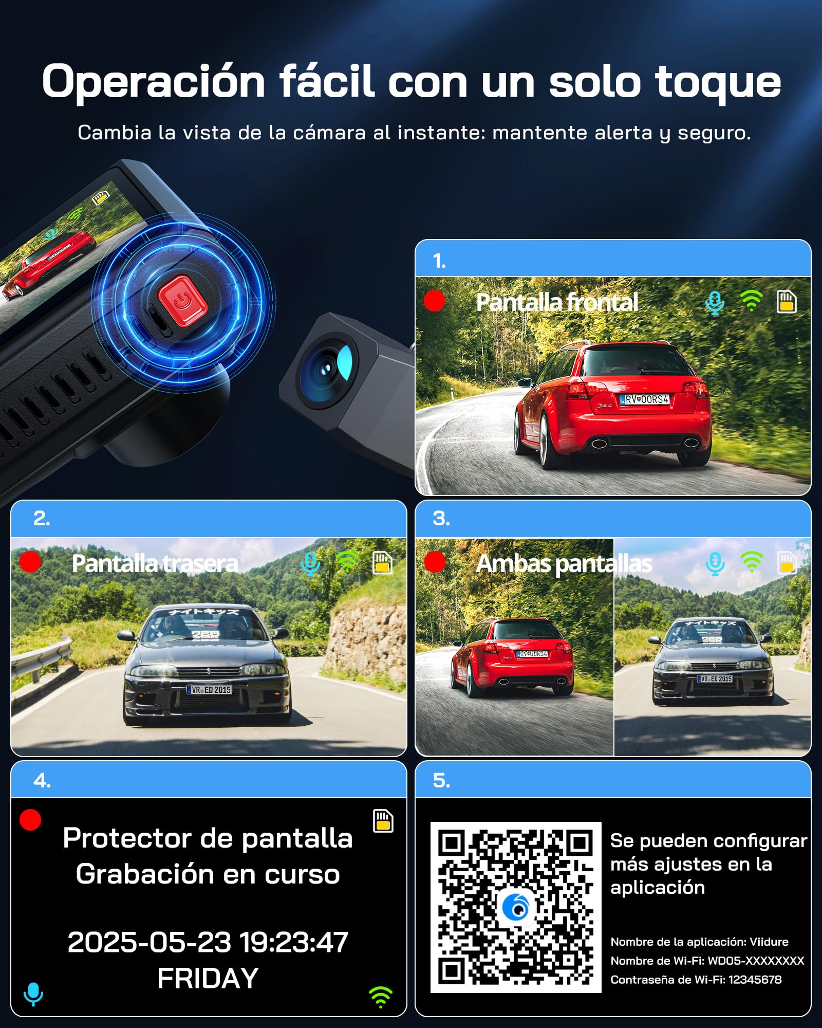 WOLFANG 4K Dashcam WiFi Dash Camera para Coches Delantera y Trasera,Cámara para Coche 2160P Dashcam con App, 3" IPS, Visión Nocturna, Grabación en Bucle, Sensor G,WDR, Soporta Modo Parking 24H