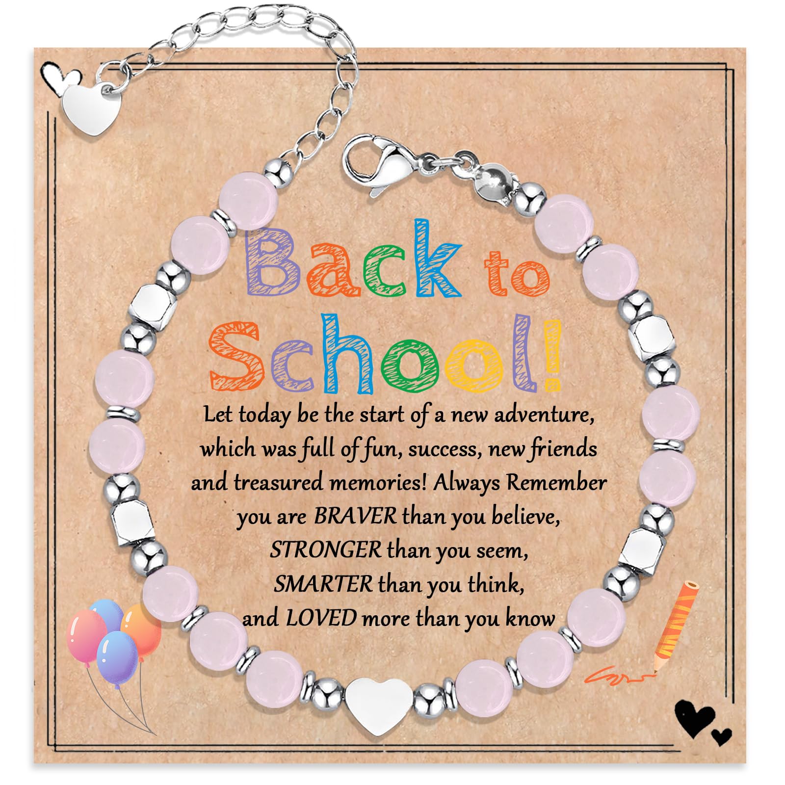Graduation &amp; Back to School Gifts for Girls, Natural Stone Beaded Bracelet with Inspirational Quote Card, Jewelry for Daughter Granddaughter Niece Student