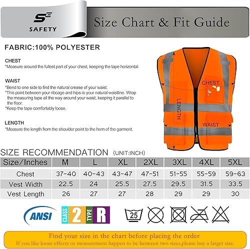 Miniatura 5 de sesafety Chaleco de seguridad reflectante con bolsillos y cremallera, chaleco de construcción de alta visibilidad, chaleco de alta visibilidad, ANSI
