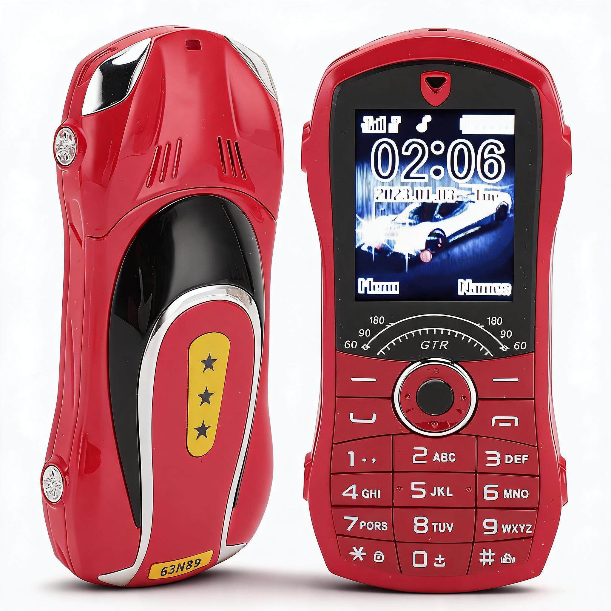 Sxhlseller Teléfono Móvil Pequeño Portátil para Personas Mayores y Niños, Teléfono Móvil para Personas Mayores con Forma de Coche de 1,8 Pulgadas con Botones Grandes, Batería de 2400 MAh