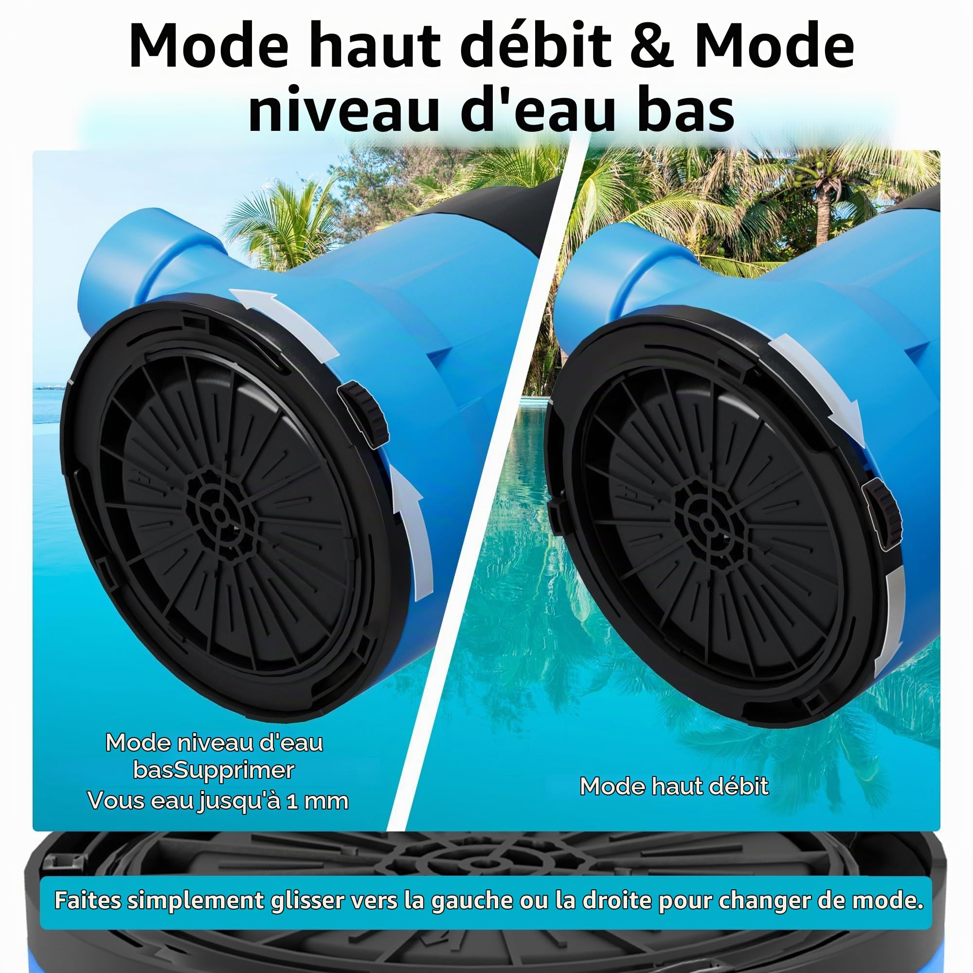 Pompe d’évacuation plate Aspiration jusqu’à 1 mm, Moteur 550W, Débit 17000 L/h, Hauteur de refoulement: 9m, Profondeur d’immersion: 7m, Pompe utilitaire scellée pour Pond avec interrupteur flottant