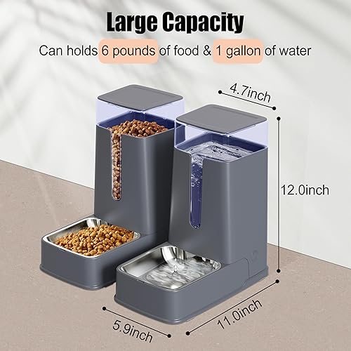 Miniatura 2 de Juego de alimentador automático para gatos y dispensador de agua para gatos con cuencos de acero inoxidable, comedero por gravedad para perros