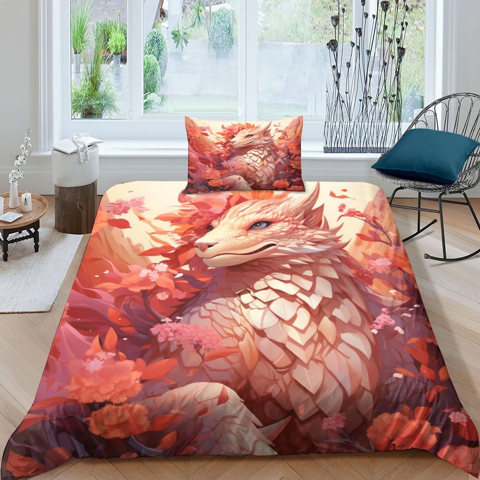 Housse de couette dragon respirante en microfibre super douce pour un sommeil enfant optimal