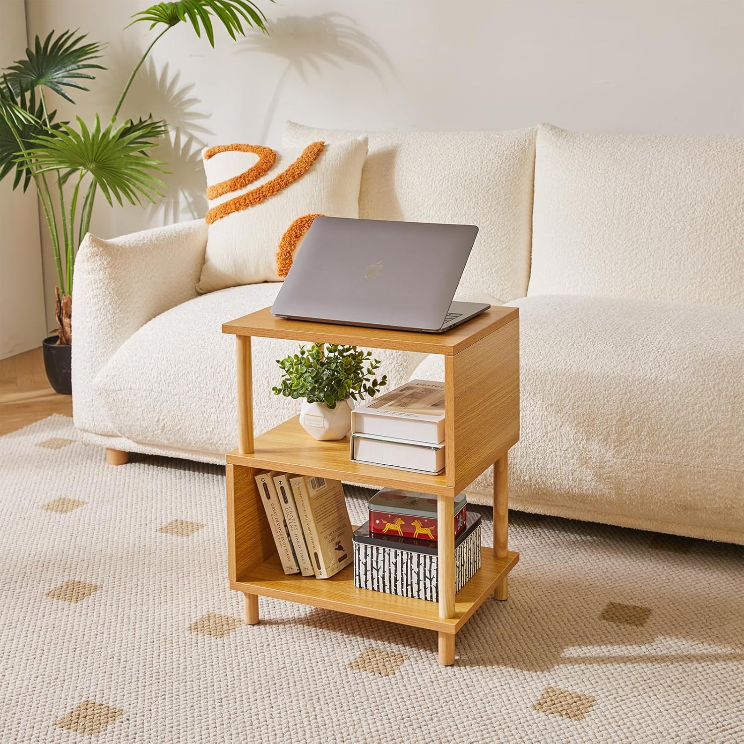 Minimalist Nightstand Light - Walnut Small Bedside Table with Open Storage, Small End Table for Bedroom, Light Walnut YD-TM152LW
