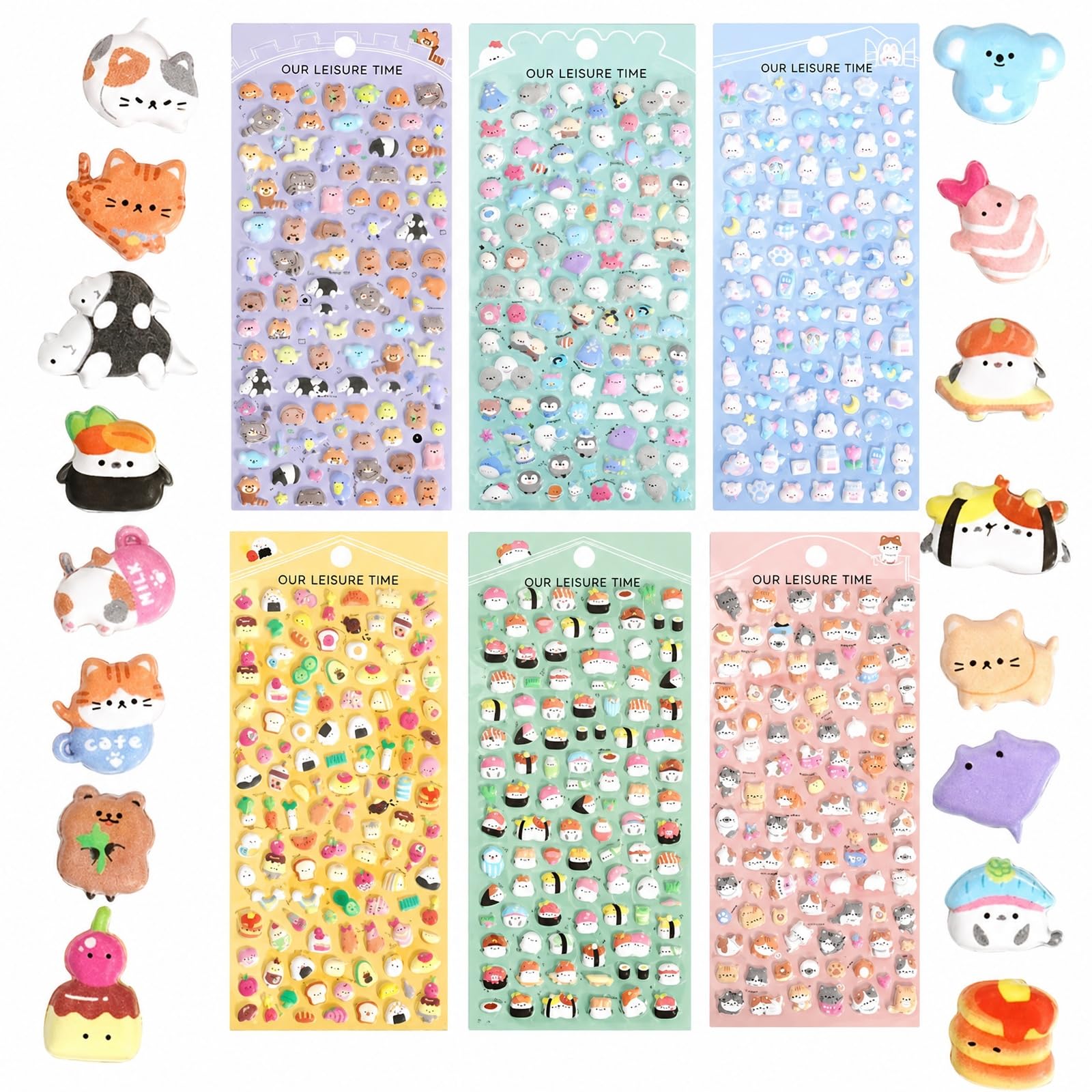 3D Mini Cartoon Stickers, 6pcs Kawaii Puffy Stickers Set | Adhesive Sticker Material, Personal Device Decoration, Scrapbooking Projects, Classroom Rewards, DIY Gift Making-image-18
