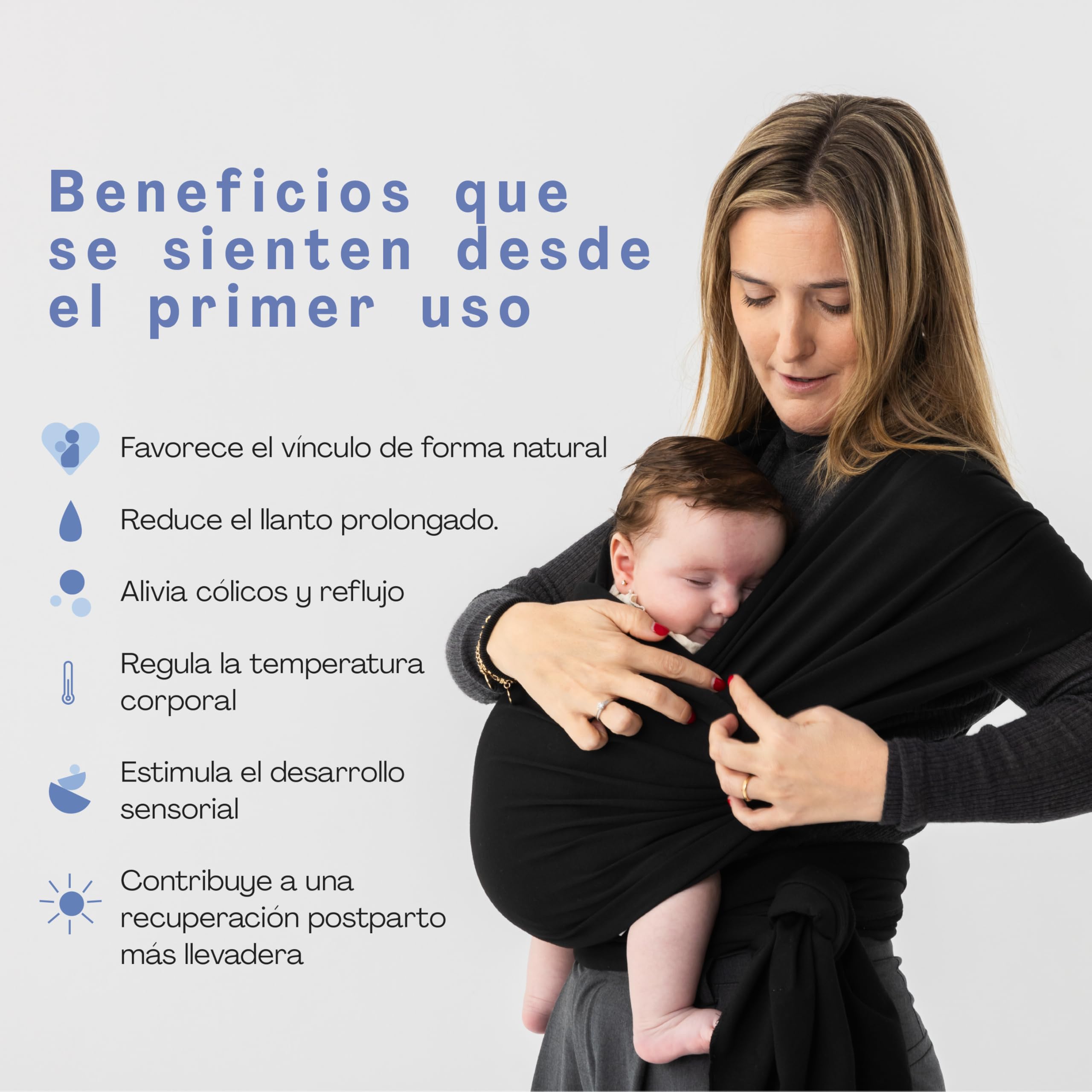 Fular Portabebés Recién Nacidos, Ajustable y Elástico, Ergonómico y Transpirable, Ideal para Porteo de Bebés de 3.2kg - 12kg – Fácil de usar, Manos Libres y Lavable a Máquina