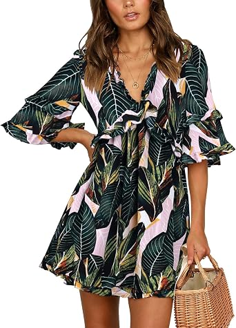 Amazon.com: BELONGSCI vestido de verano para mujer con cuello en V, manga  campana, sin espalda, volantes y volantes dulces, vestido corto corto de  cambio causal, Suave, L, Verde (Green Leaf) : Ropa,