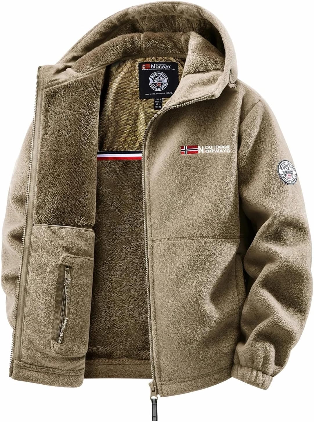 Outdoor Men's Fleece Coat Jacket, Full-Zip Winter Coat, Multiple Colors, Polyester with Cotton Lining - Image 2