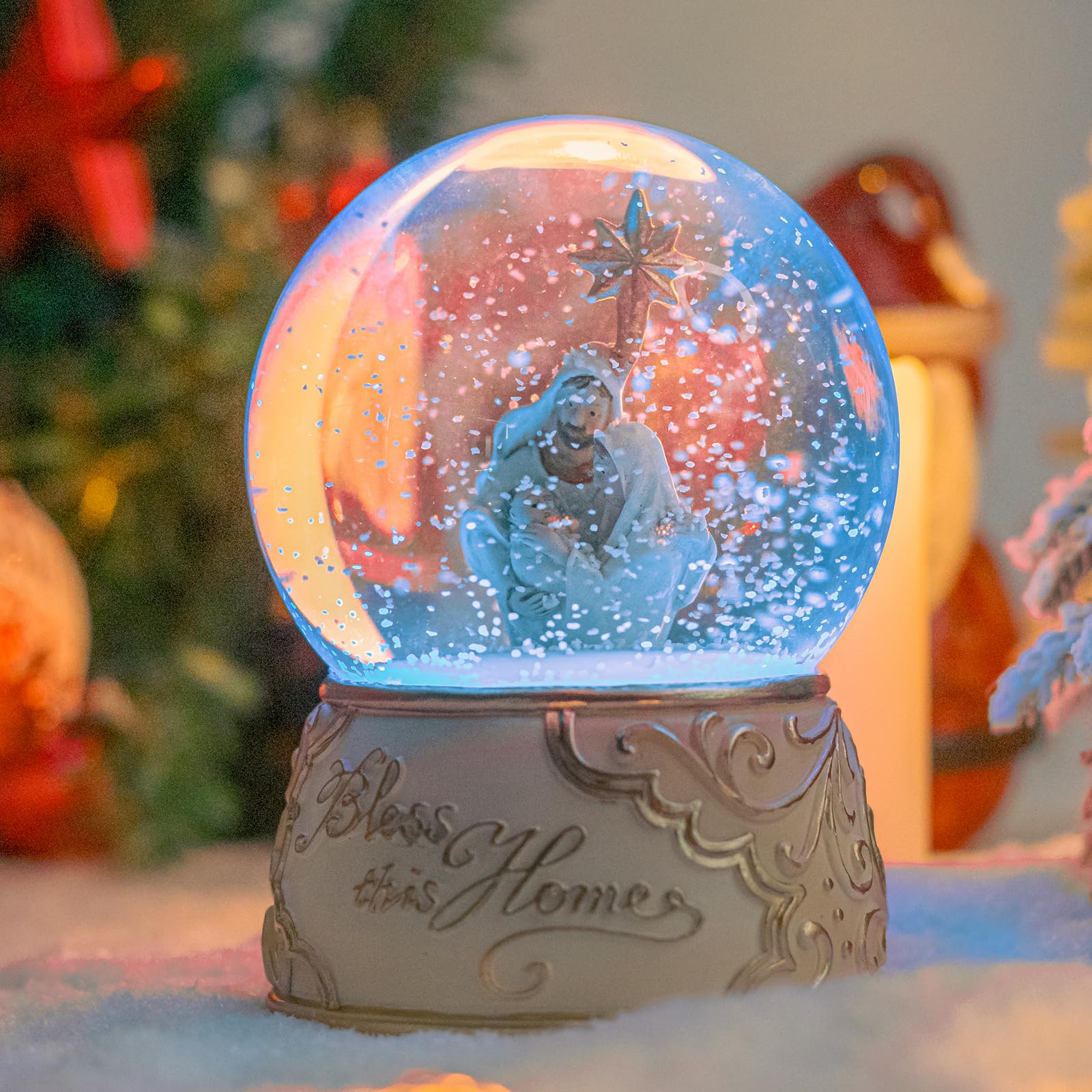 Taman Boule à neige de Noël, crèche musicale à changement de couleur pour décoration de Noël, décoration d'intérieur, cadeau pour enfants, sans soufflage automatique de la neige