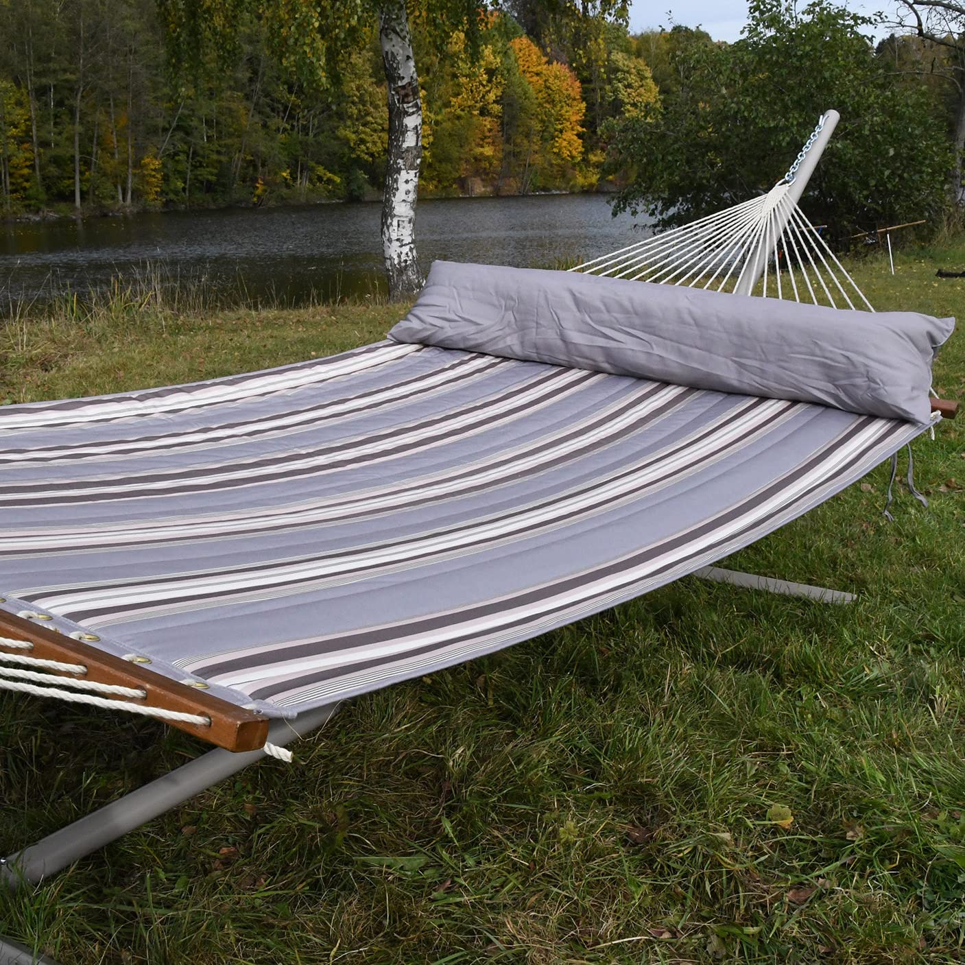 hoplo holzenplotz Stabhängematte gesteppt beige mit Kissen