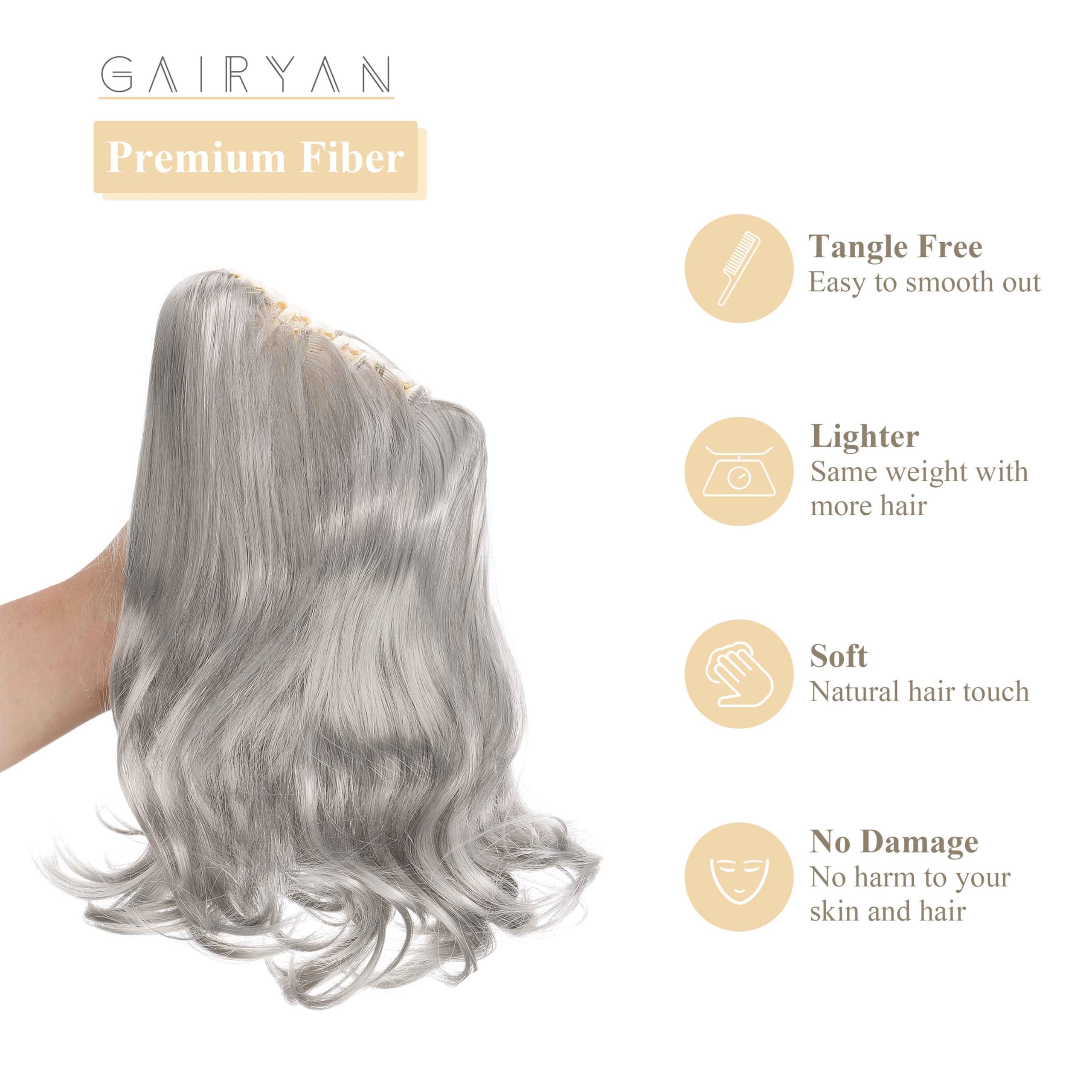 Gairyan 10" Clip in Ponytail Hair Extensions Curly Ponytail Extension Claw on Pony tails Wavy Synthetic Hairpieces for Women Real Natural Short Wave Dark Gray - Image 3