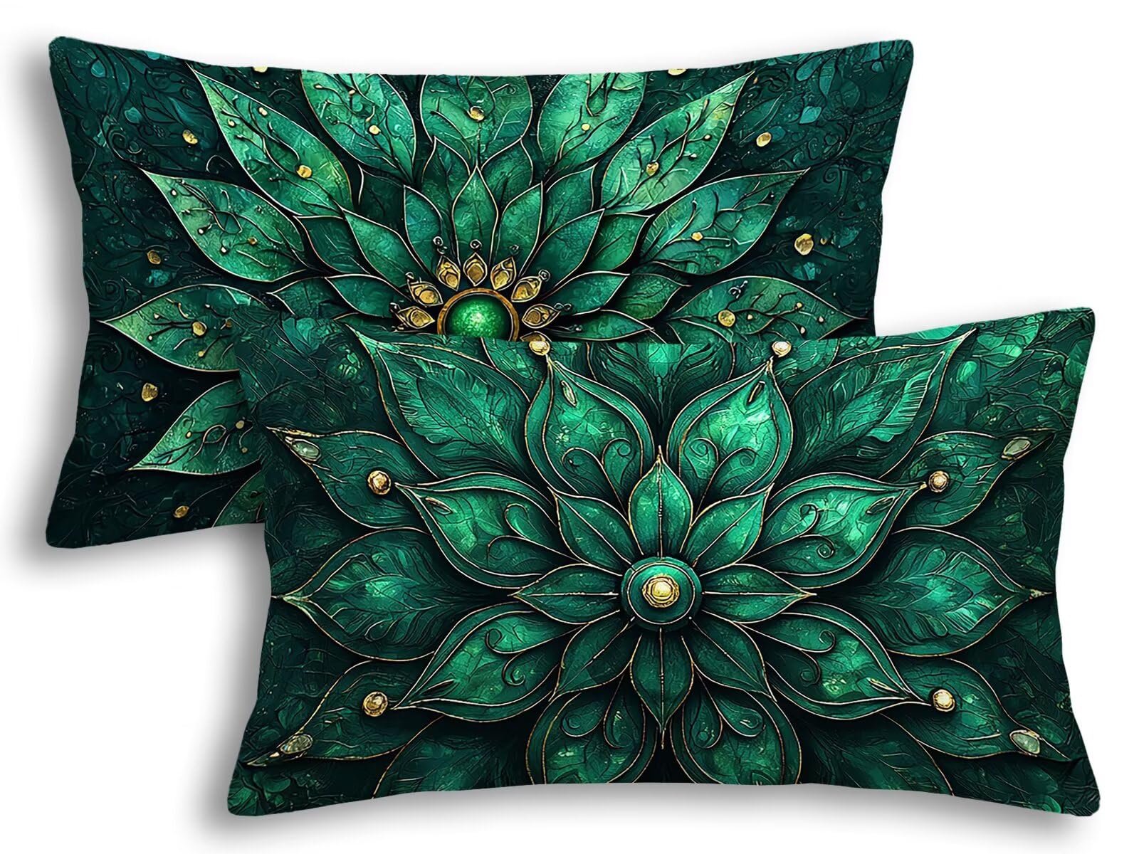 Fundas Cojines 40x80 Turquesa Juego de 2 Fundas Mandala Rectangulares de Terciopelo con Zipper