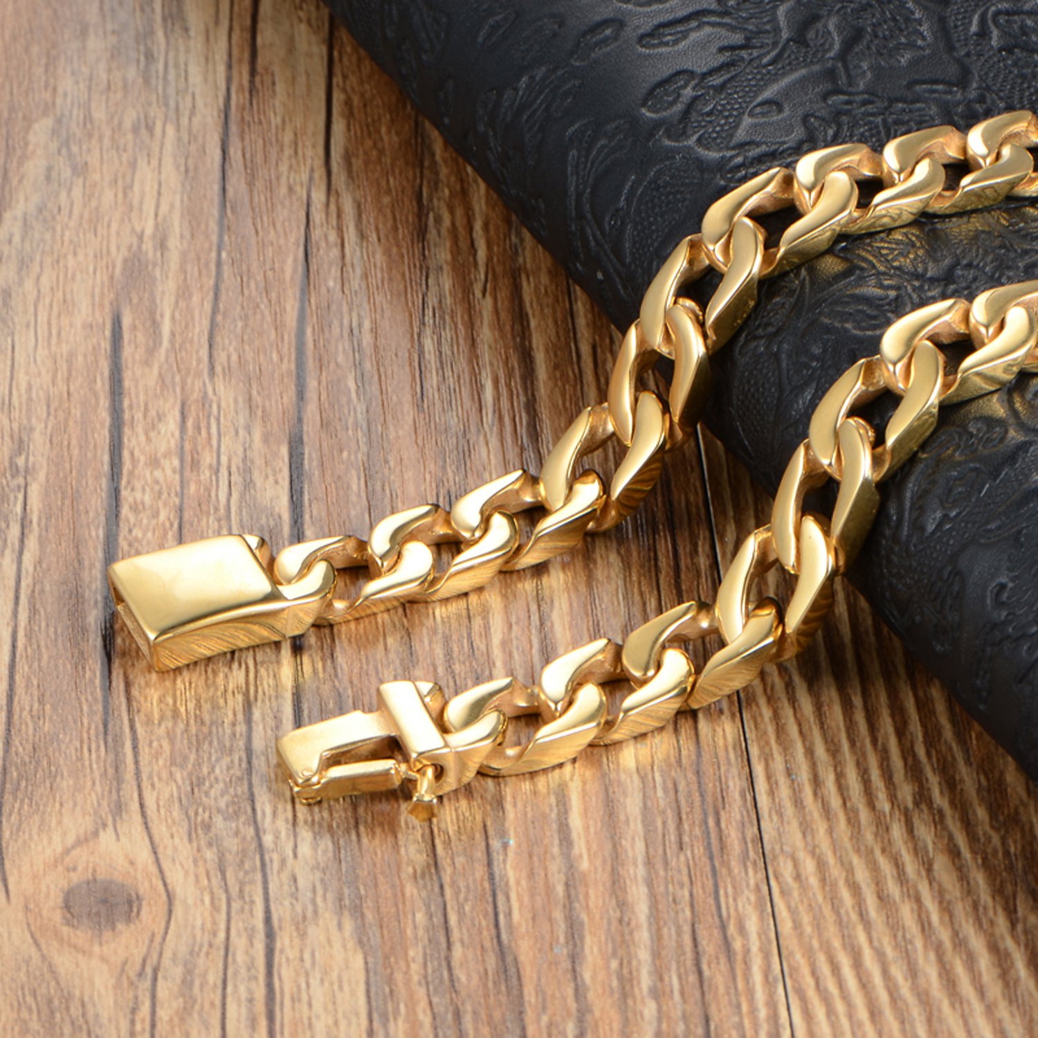 Collana a catena a maglie in oro 24 carati da 14 mm per uomo, taglio reale, chiusura pesante, solida e spessa, prodotta negli Stati Uniti