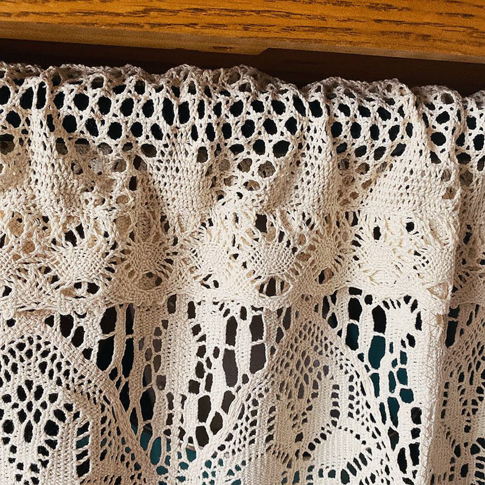 A.Monamour Kort gordijn voor kleine ramen, ondoorzichtig, katoen, beige geborduurd, met lussen aan de bovenkant met vlinder voor keuken, café, slaapkamer, deurgordijn