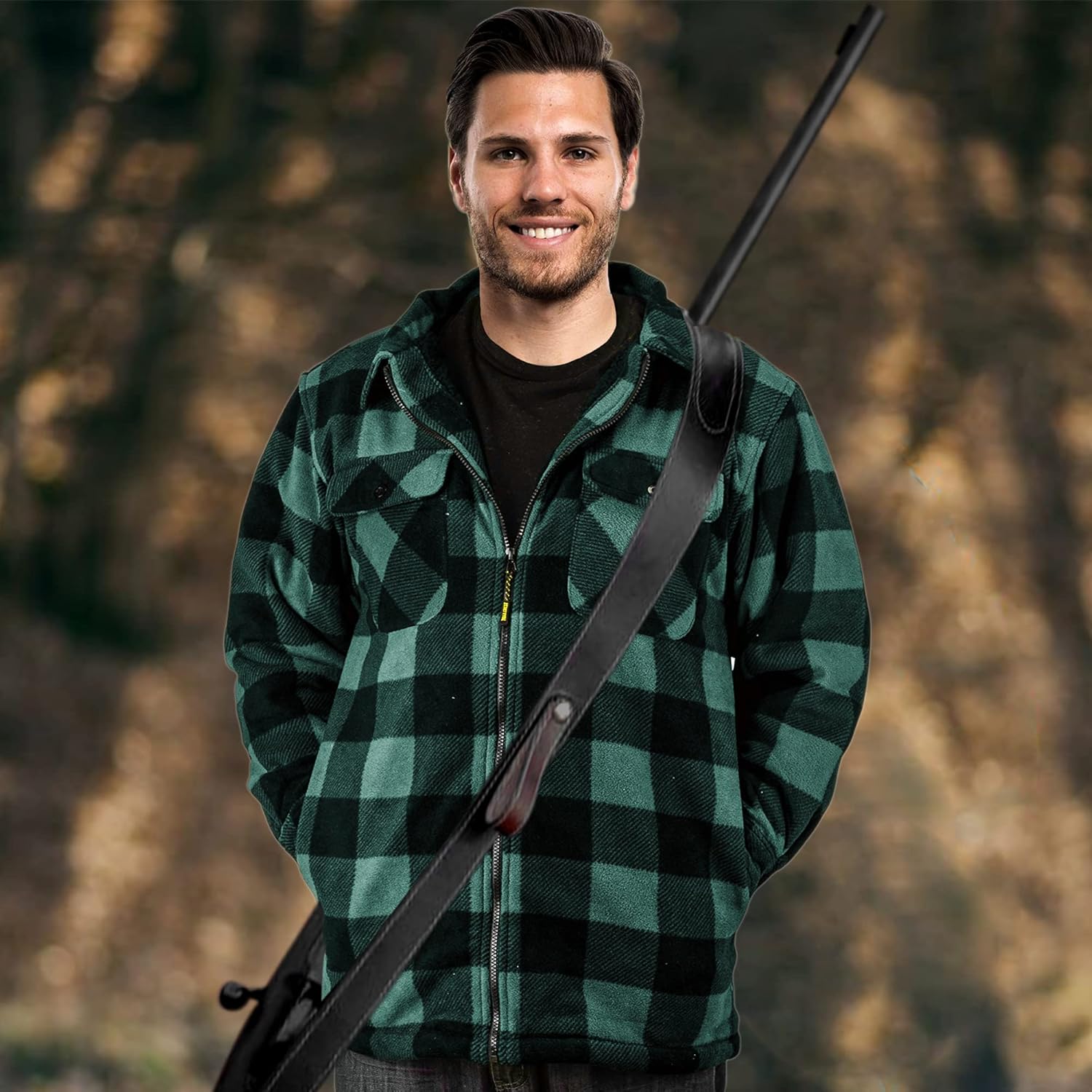 TrailCrest Men's Heavy Fleece Sherpa Lined Shirt Jacket, Warm Full Zip Outdoorsman Buffalo Plaid