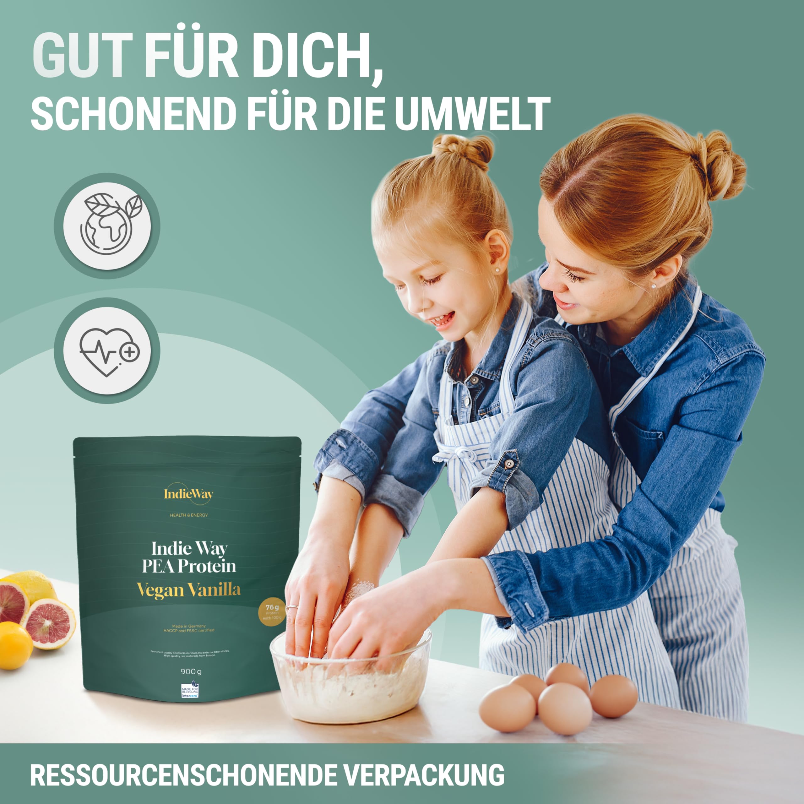 Erbsenprotein Vanilla 900 g - Veganes Protein-Pulver mit Vanille-Geschmack - 76 g Eiweiß auf 100 g - Eiweißpulver für Proteinshakes