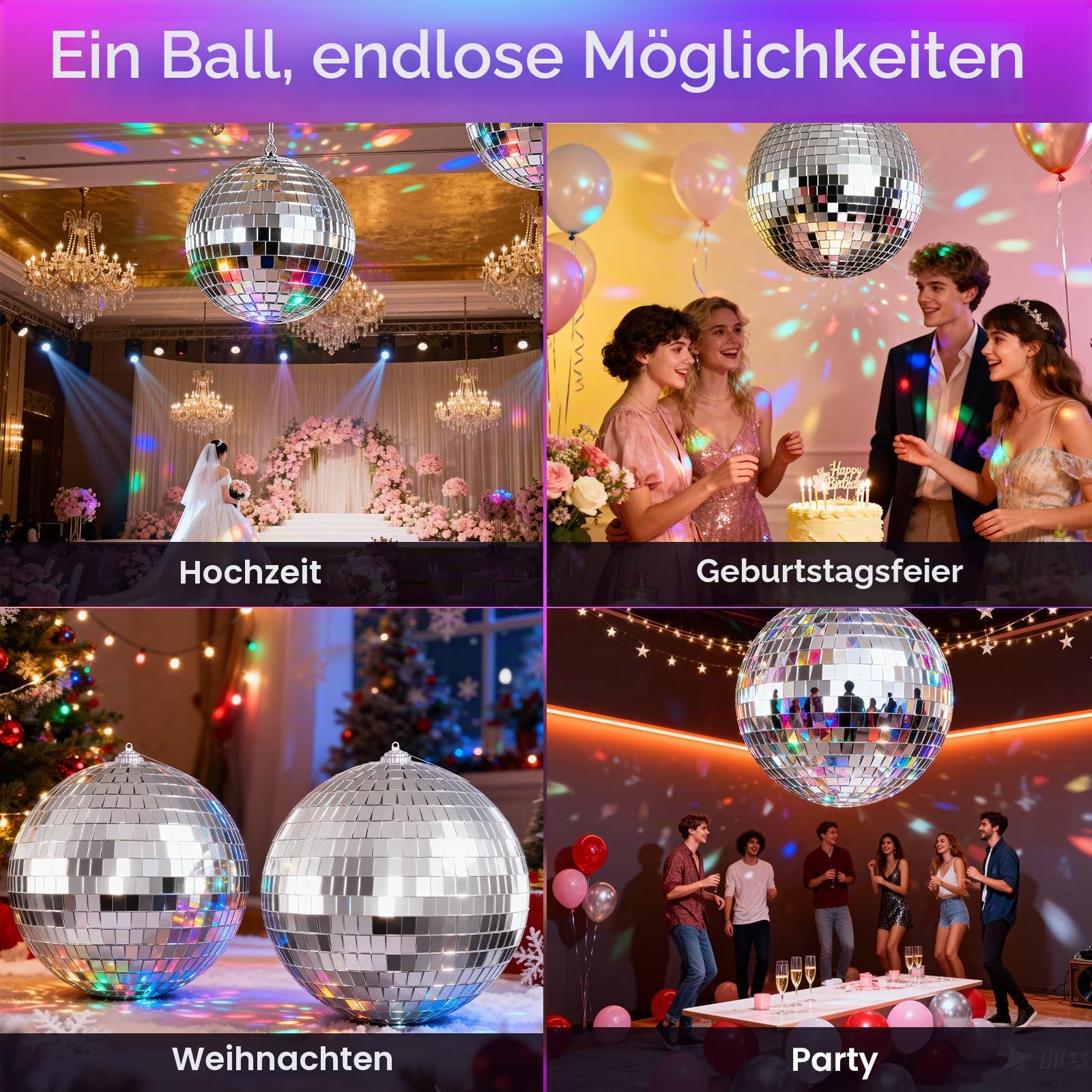 Youdepot 10 cm Discokugel 2er Set, Silberne Spiegelkugeln zum Aufhängen mit Schnur, Glitzerkugel Deko für Weihnachtsbaum, Hochzeit, Geburtstag, Party, DJ Bühne, Garten und Zuhause