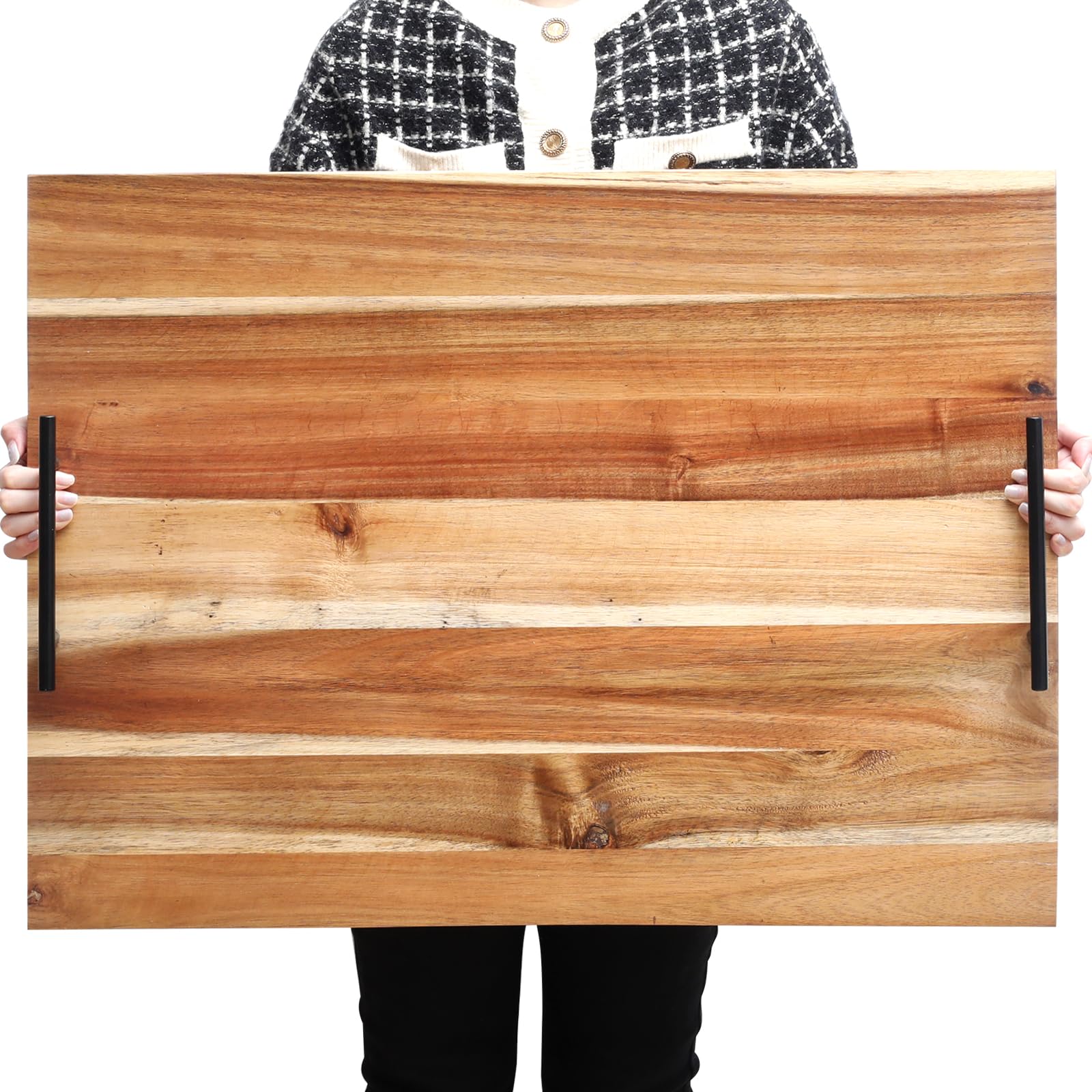 Acacia Wood Noodle Board Stove Cover with Handles, Wooden Stovetop