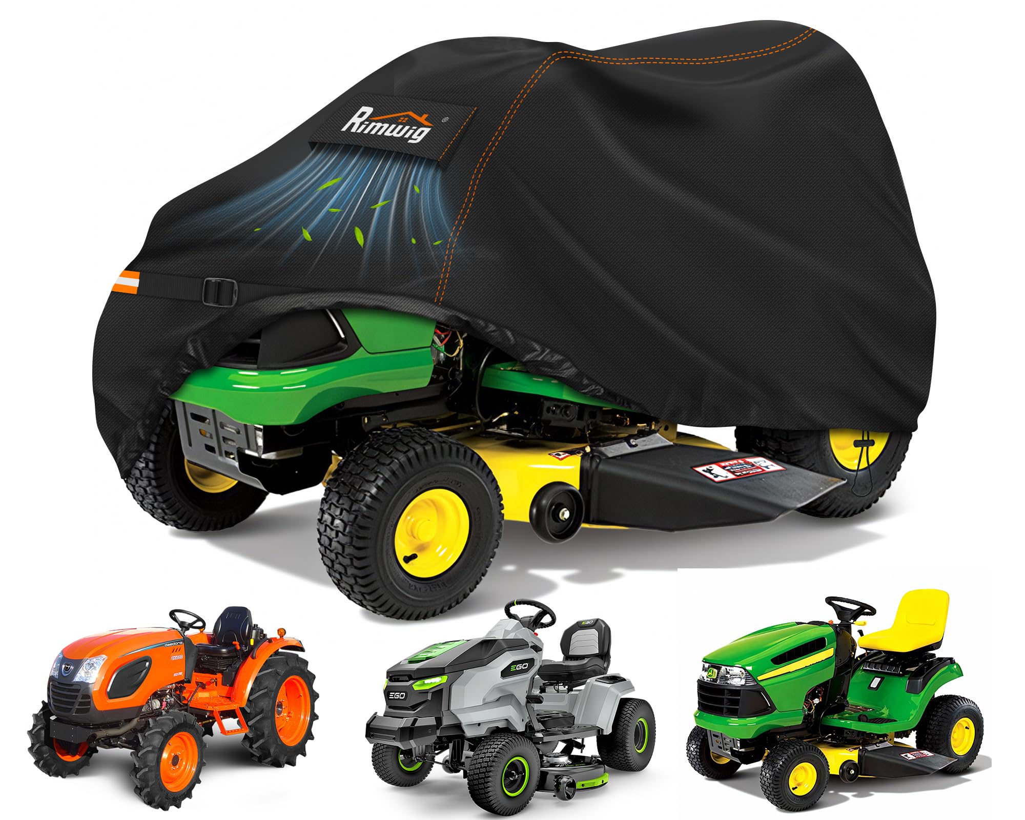 Rimwig Outdoors Riding Lawn Mower Cover，Garden Tractor Cover Fits Decks up to 54" ，Polyester Oxford Fit with Air Vents and Elastic Straps（185x137x117cm）