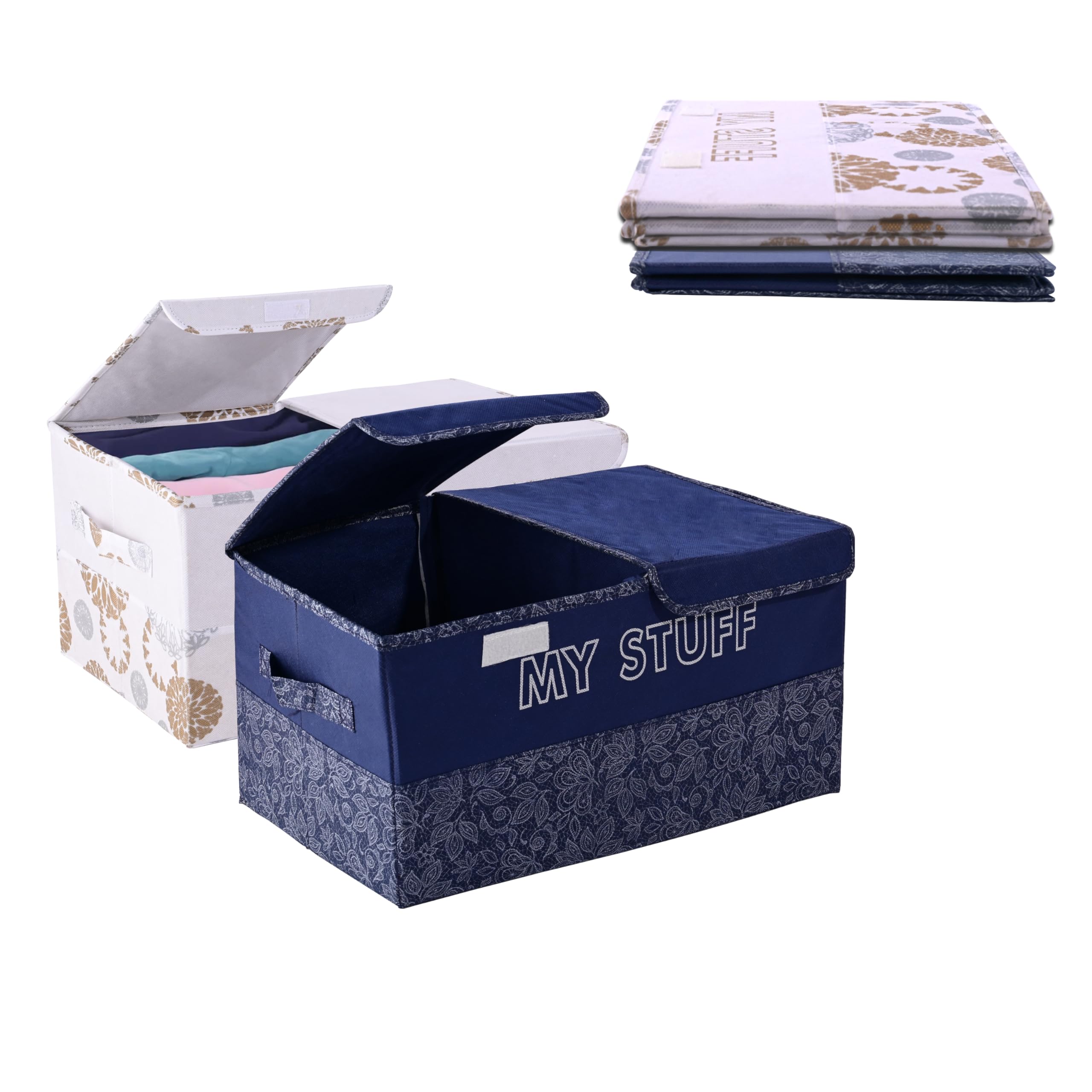 Kuber Industries Pack of 4 Wardrobe Organizer (Large) Non-Woven | 2 Compartments | Cupboard Organiser | Clothes Organizer | Foldable Double Lid Drawer Organiser | Navy Blue & White (B0D4CWMZ9Y) Amazon Price History, Amazon Price Tracker
