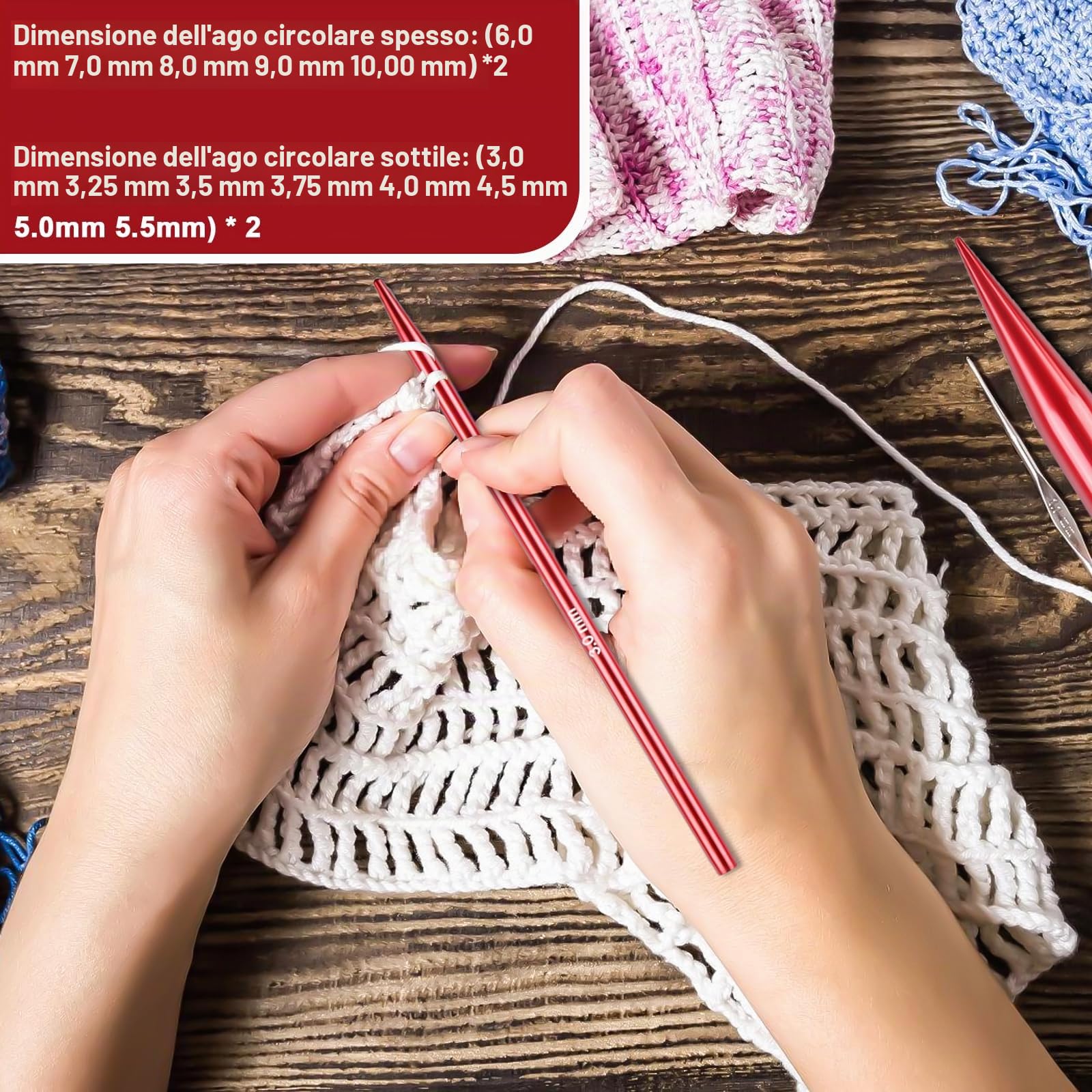 Behogan Set di ferri circolari intercambiabili, 3,0 – 10,0 mm, ferri da maglia intercambiabili con custodia, ideali per progetti a maglia, principianti e professionisti, alluminio, rosso
