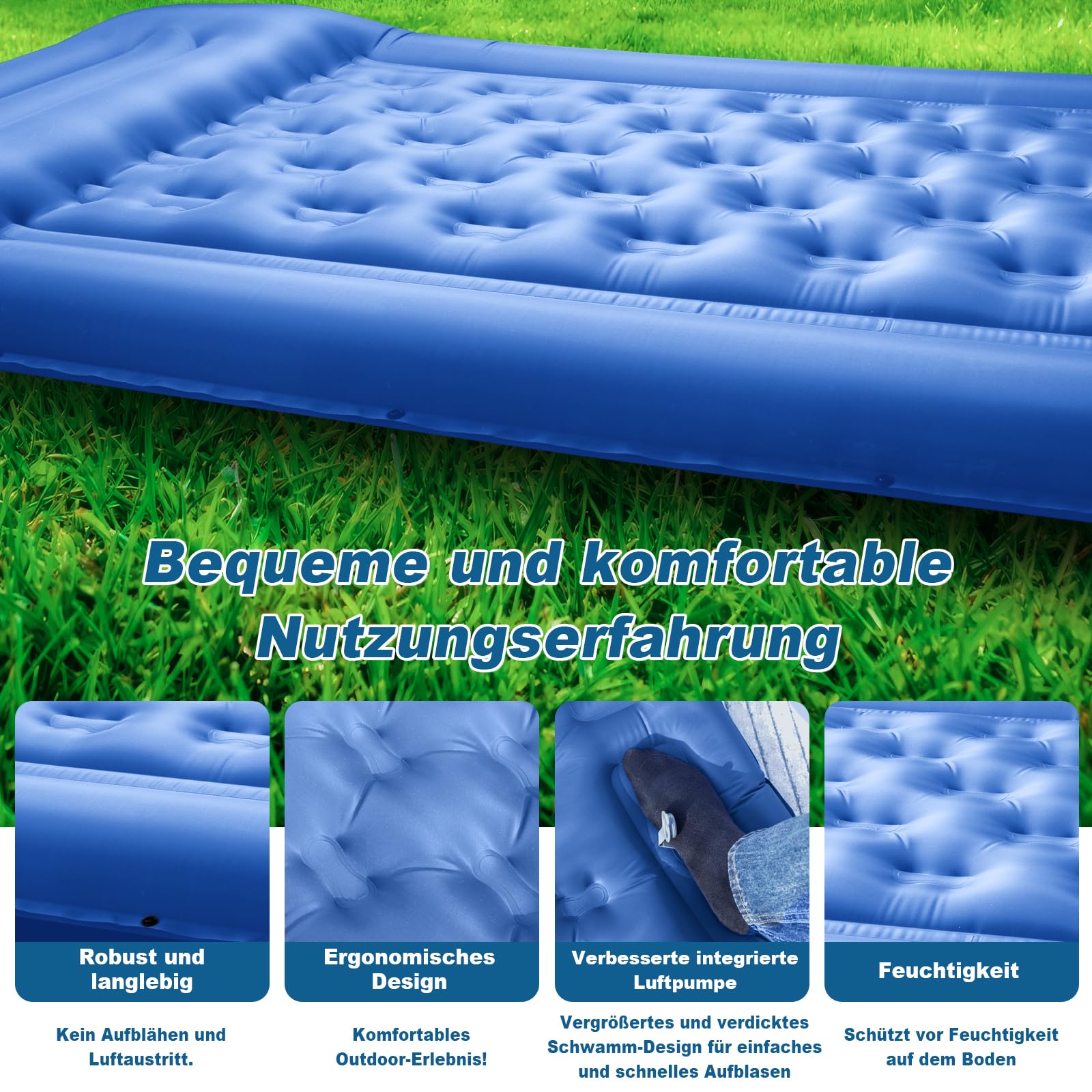 MAMBAKOTR Camping Air Bed 12-15CM Extra Thick, Reinforced Support Structure With Built-in Foot Pump And Pillow Portable Camping Sleeping Mat Air