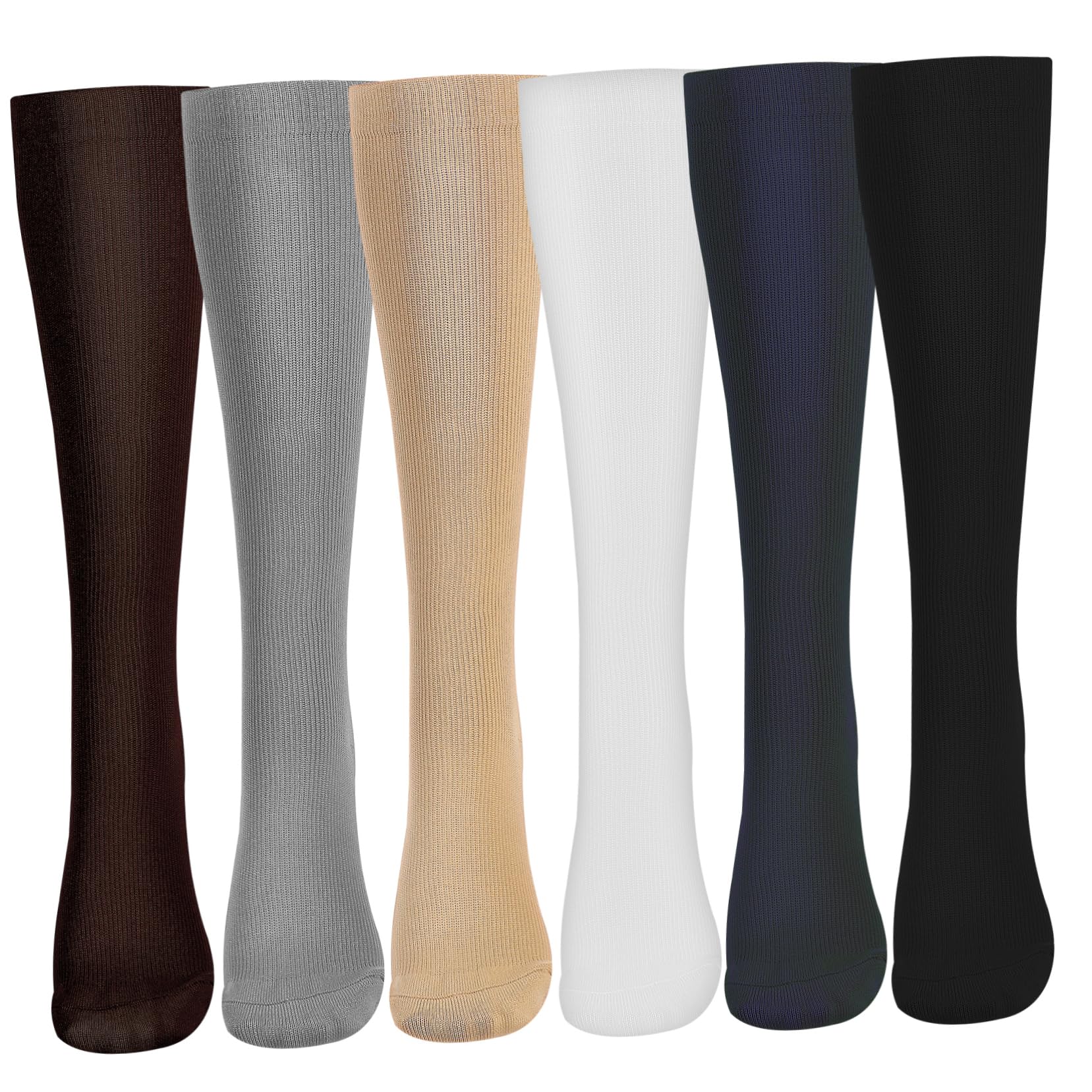 FOYTOKI Thigh High Compression Stockings 6 Pairs Men's Sports Socks Compression Socks for Nurses Reinforced Heel