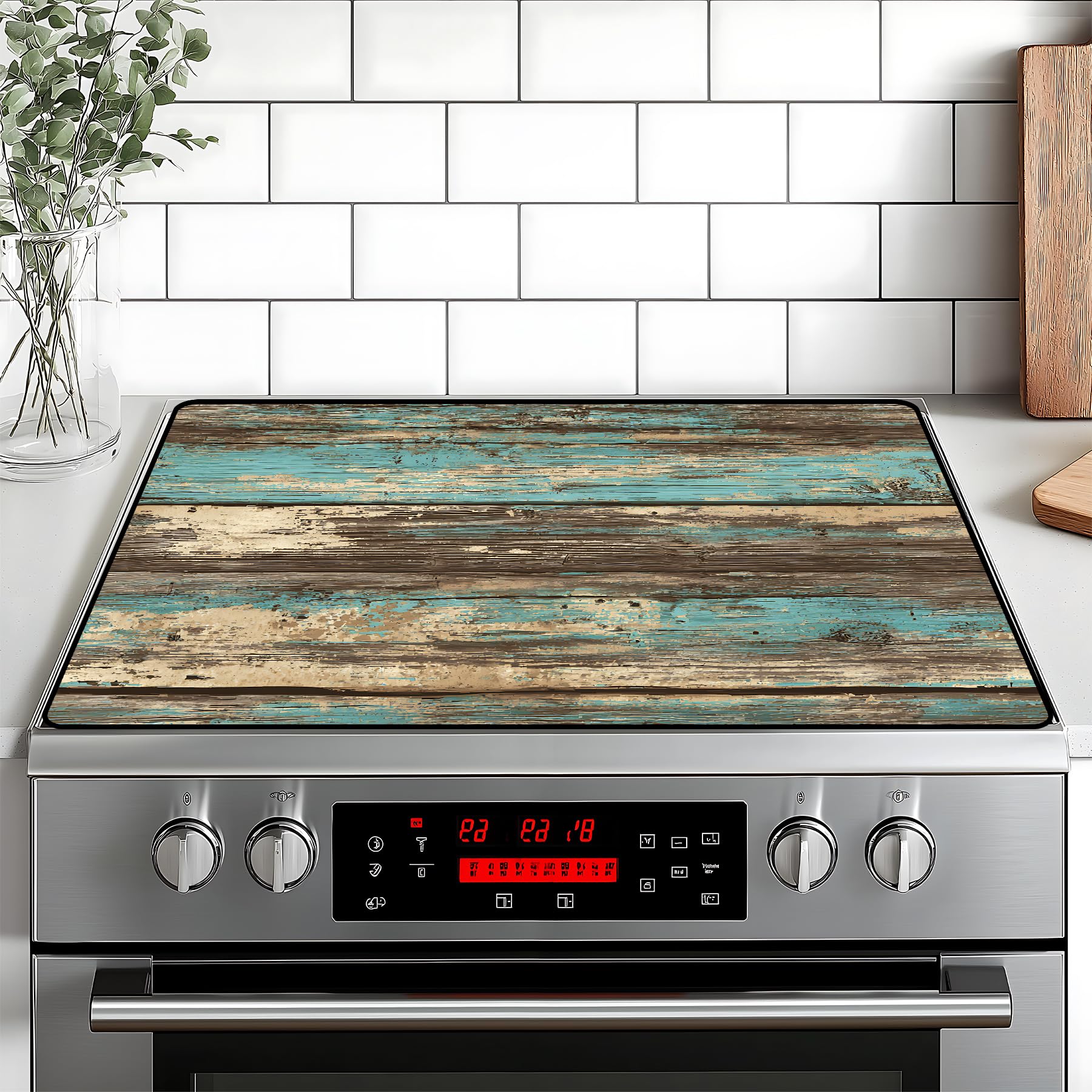 Stove Top Cover for Home Decoration Kitchen Pad Washable Cooktop Covers Countertop Stove Protector Mat for Home Kitchen Cooktops (Blue wood, 28"x20")