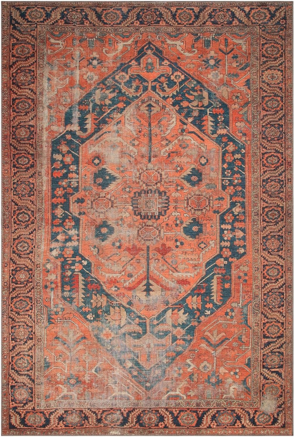 Teppich Wohnzimmer Große 150x180cm Teppich Kurzflor rutschfest Weich Waschbar für Schlafzimmer Küche Büro Vintage Traditional Red