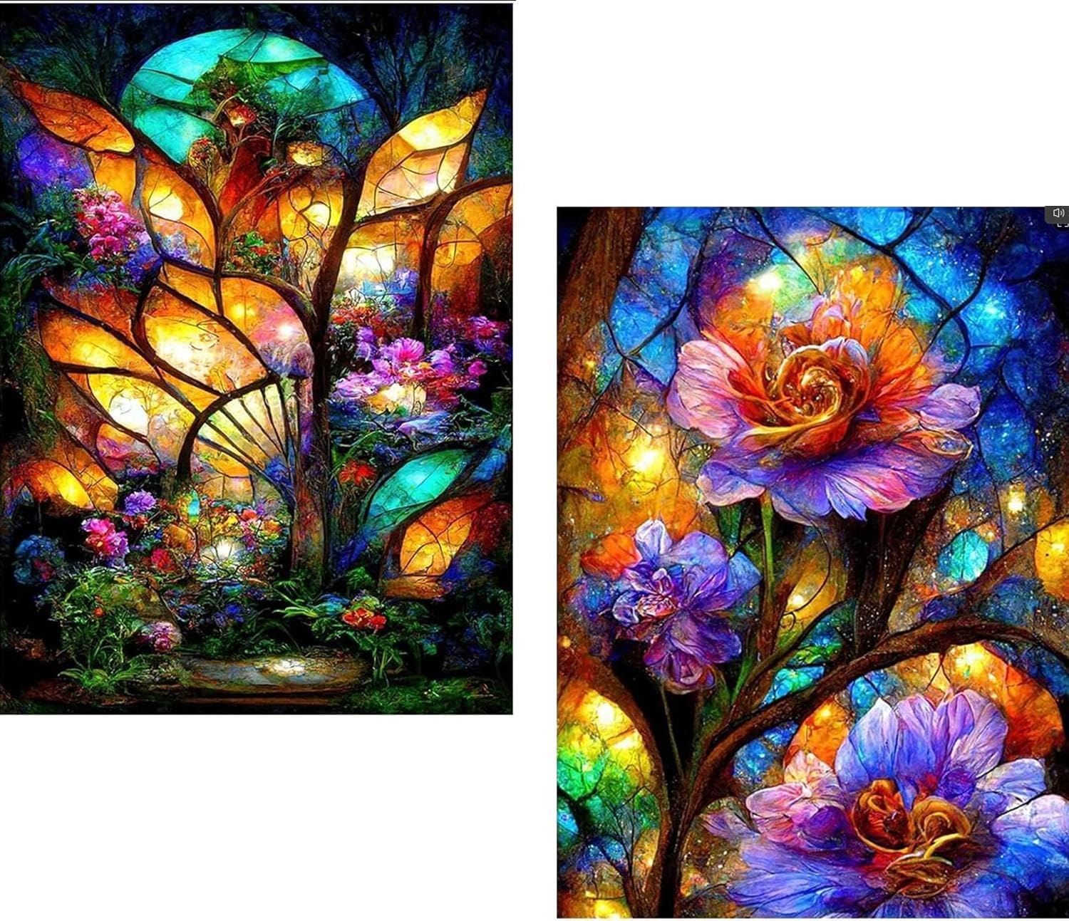Yalkin Red 2 Packs 5D Diamond Art Kits For Adults, 5D Flowers Diamond Painting Kits With Round Drills Full Drill Gem Painting Set For Home Wall And Gifts Christmas 12X16inch (30X40cm)