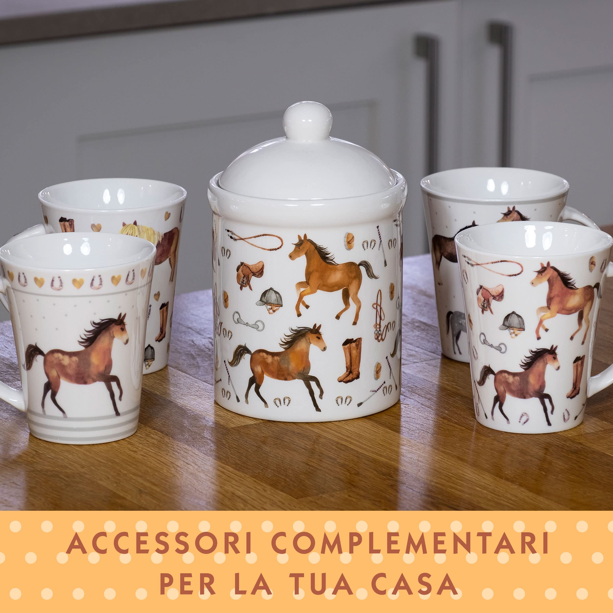 SPOTTED DOG GIFT COMPANY Set di 4 Tazze da Caffè in Ceramica 360 ml per Caffè e Tè, Tazze a Tema Cavallo, Idee Regalo Cavalli per Donne Uomini e Ragazze