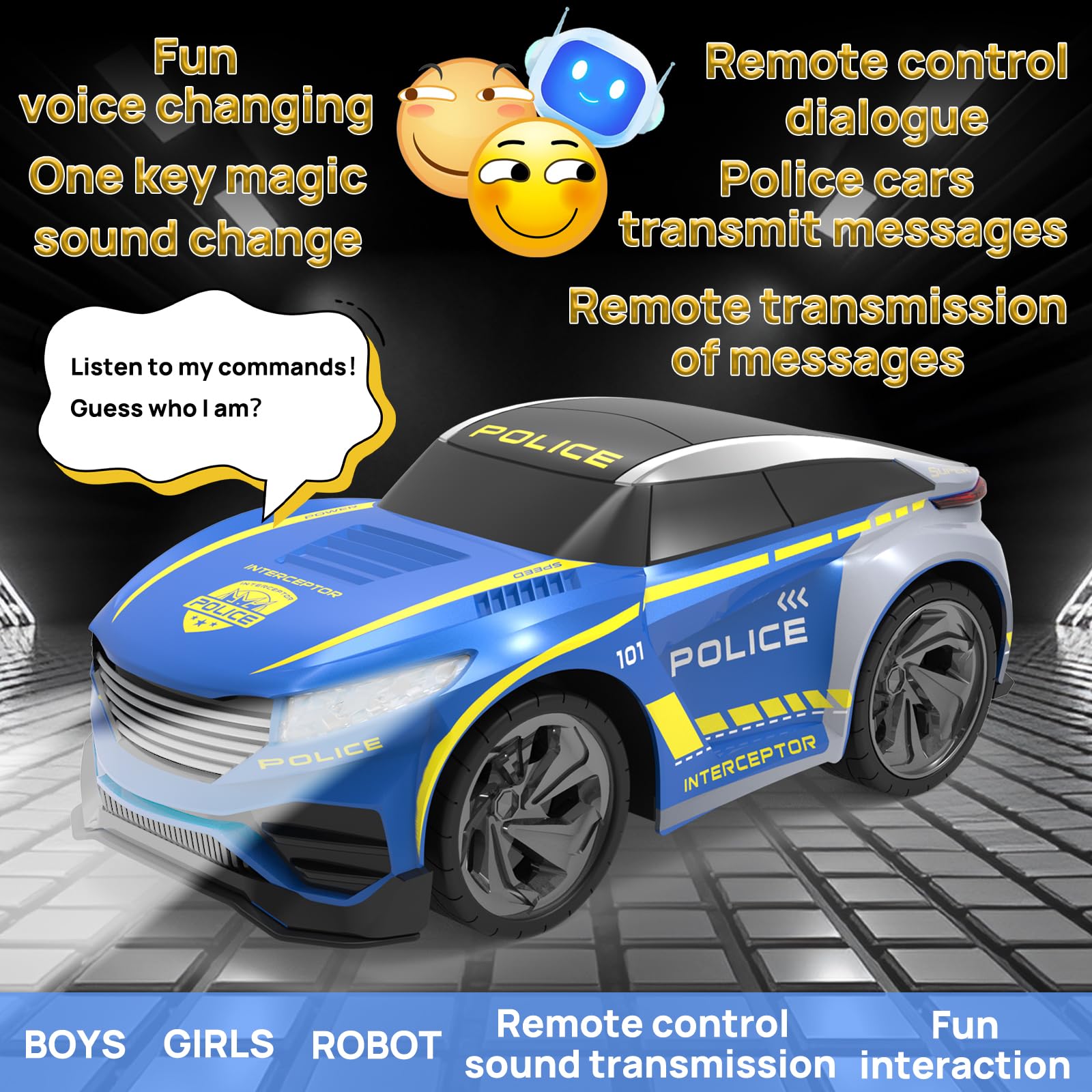 BORSTOYPRO Macchina Polizia Telecomandata per Bambini con Funzioni Vocali Multiple, Auto polizia RC giocattolo per ragazzi con cambio di voce, luci lampeggianti, suoni di sirena regalo per ragazzi rag