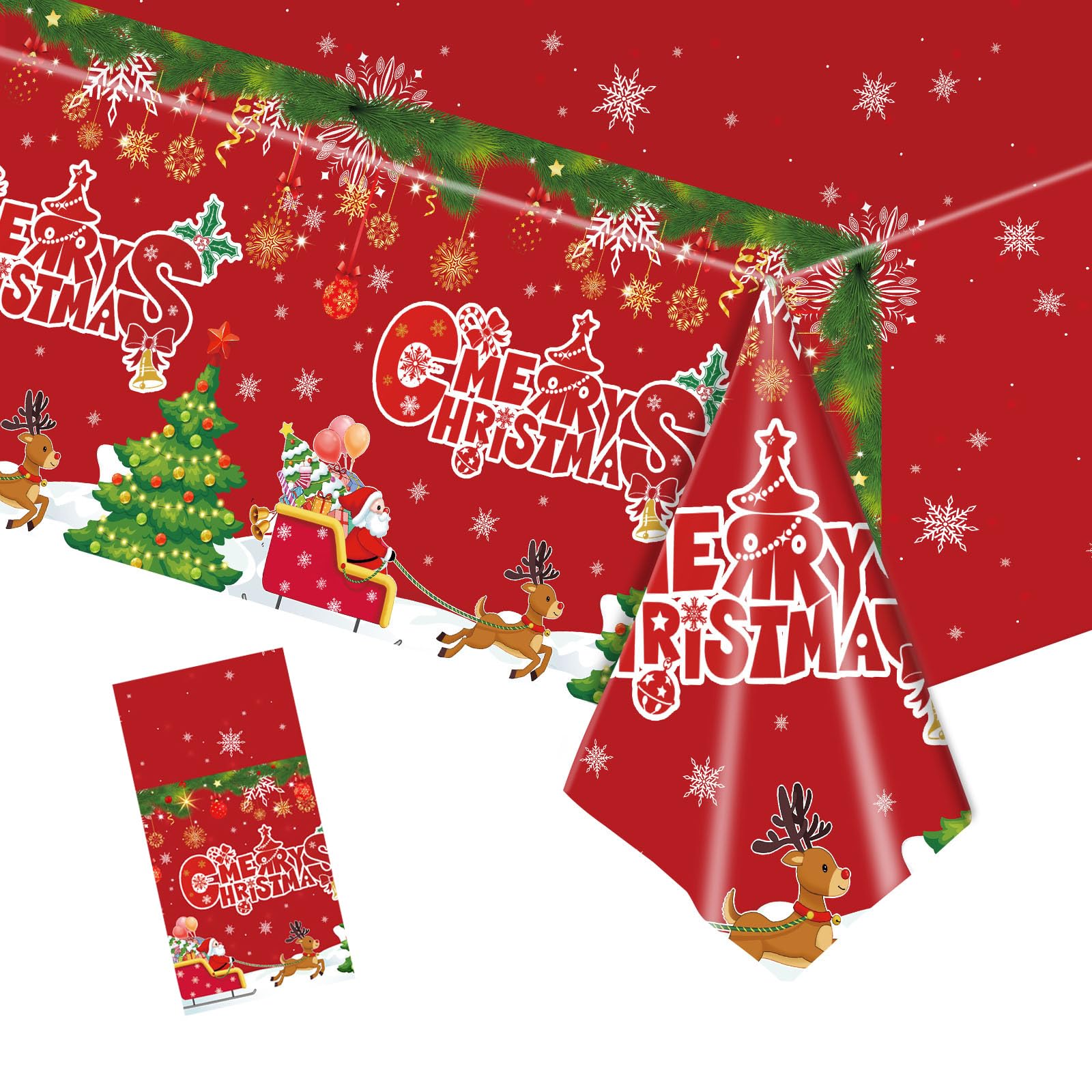 MORAINJAY Mantel Navidad,137x274 cm Mantel de Rectangular,Feliz Navidad Mantel Impermeable Antimanchas,Grandes Mantel para Fiestas de Navidad,Decoración la Casa Mesa de Navidad