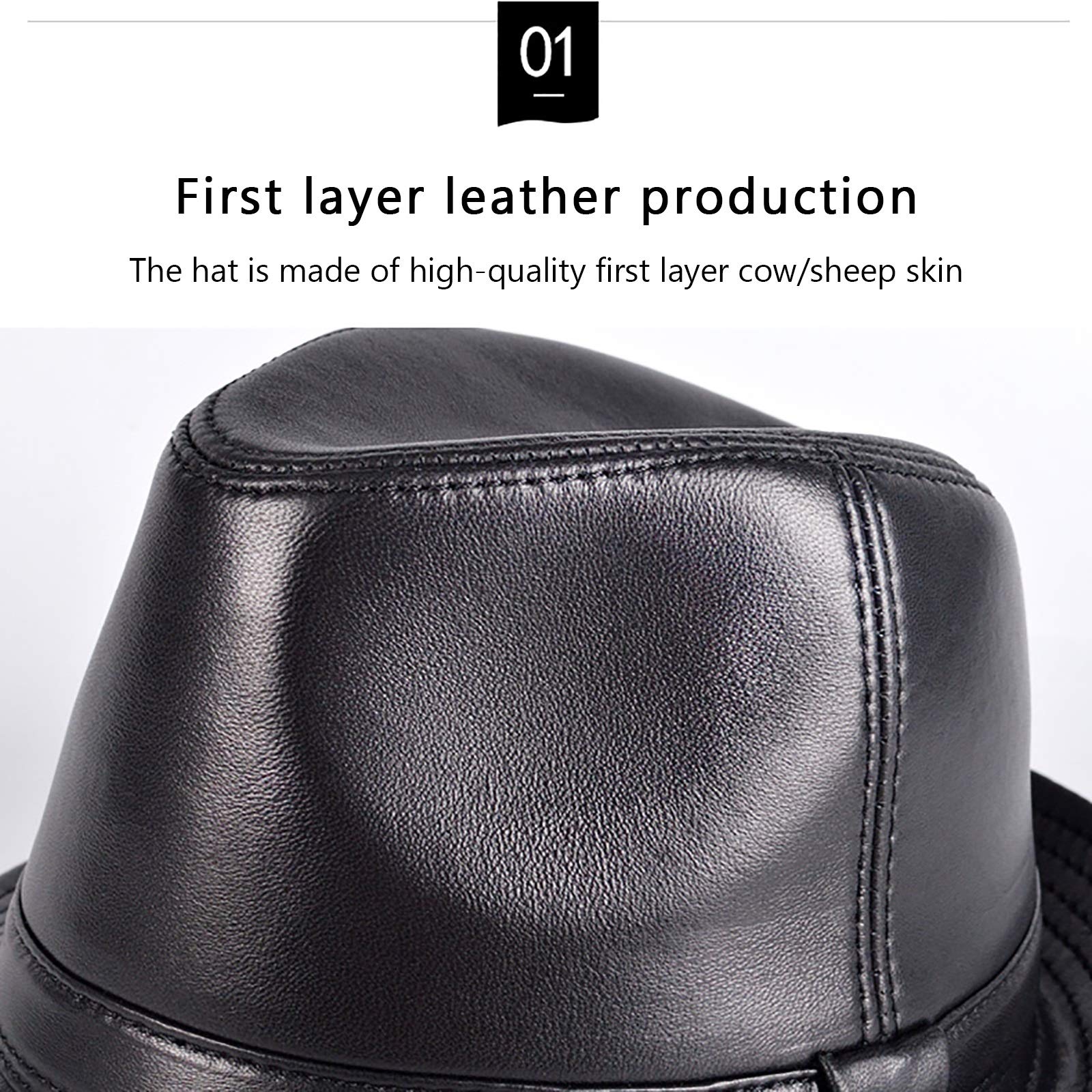 Sombreros de invierno, cuero genuino Jazz Cap de hombres Fedoras Hat Cowhide Big Brim con estilo con estilo