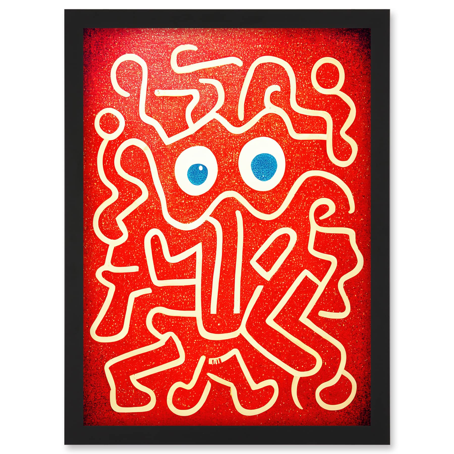 Doppelganger33 LTD Line Drawing On Red With Googly Eyes Artwork Framed A3 Wall Art Print